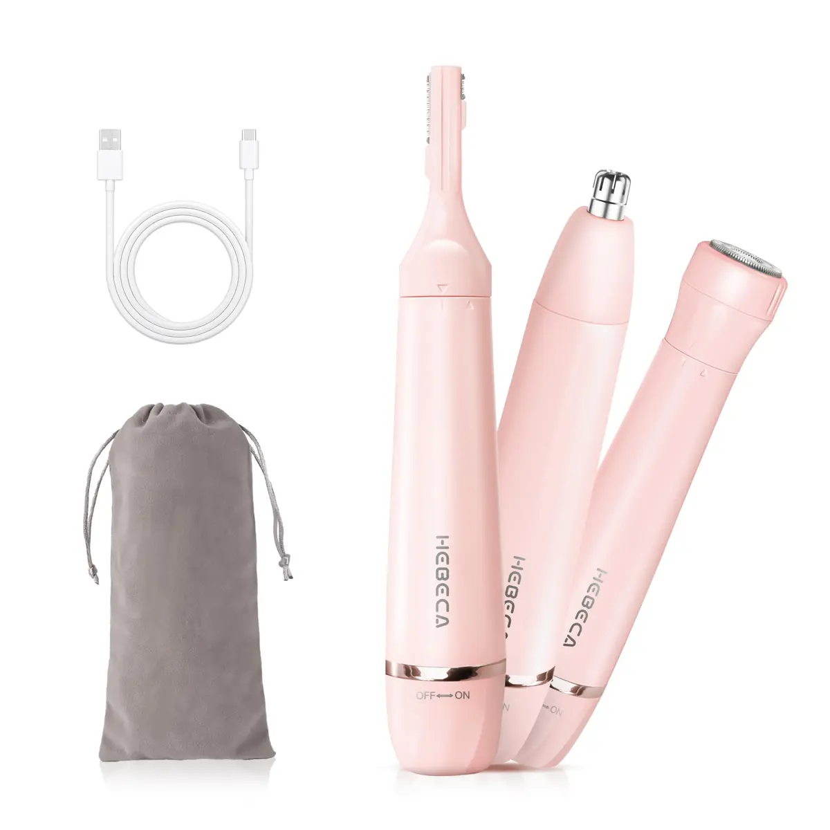 HEBECA 3in1 Electric Facial Hair Trimmer Waterproof Pink | Painless Nose & Eyebrow Grooming (70-120 chars) - main product image