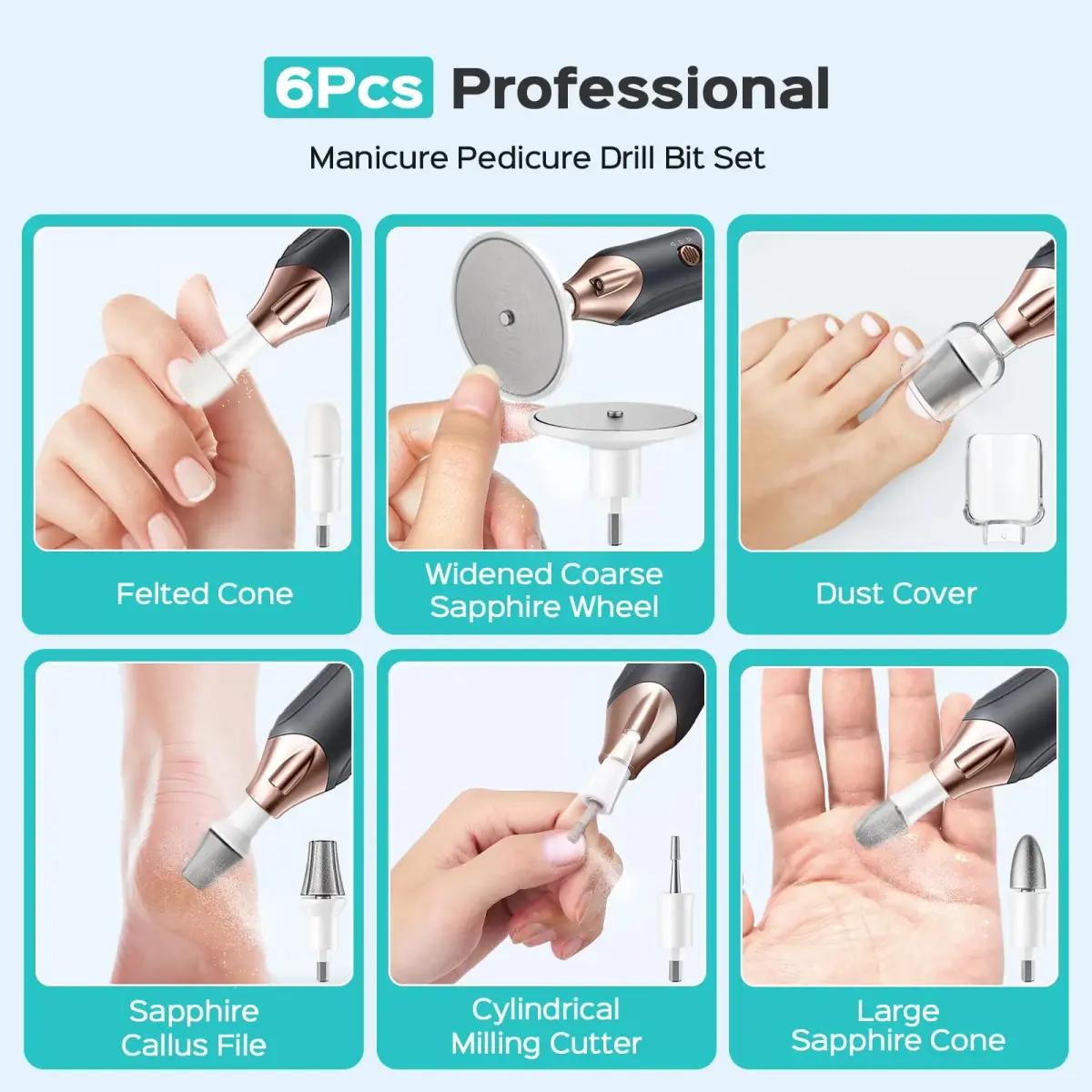 COSLUS C43 Professional Manicure Pedicure Kit with Upgrade Wider Grinder | 5000 RPM Cordless Electric Nail File - view 7