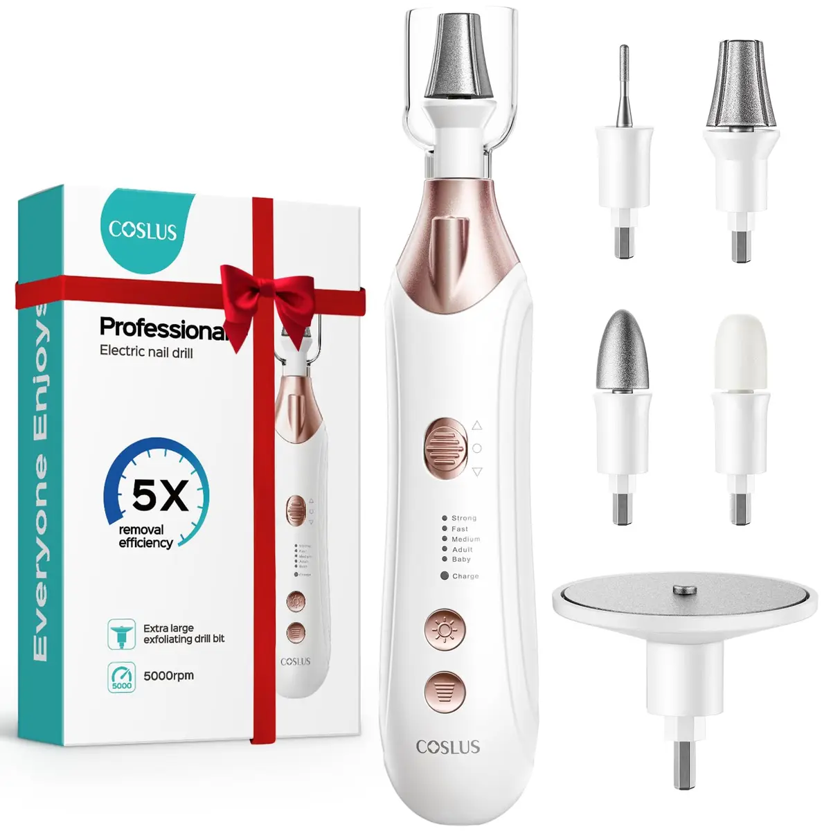 COSLUS C43 Professional Manicure Pedicure Kit with Upgrade Wider Grinder | 5000 RPM Cordless Electric Nail File for Home Salon Use - main product image