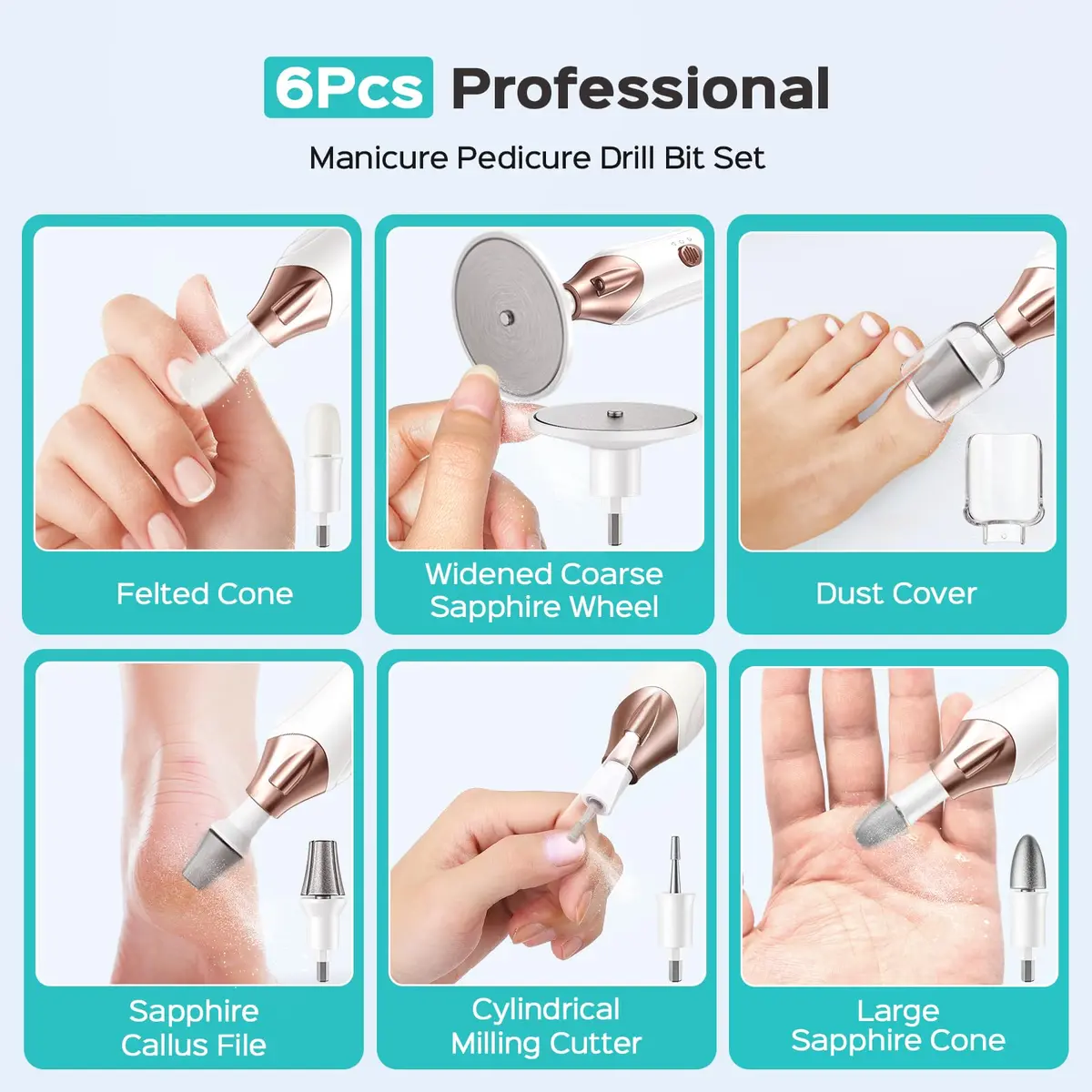 COSLUS C43 Professional Manicure Pedicure Kit with Upgrade Wider Grinder | 5000 RPM Cordless Electric Nail File for Home Salon Use - view 7