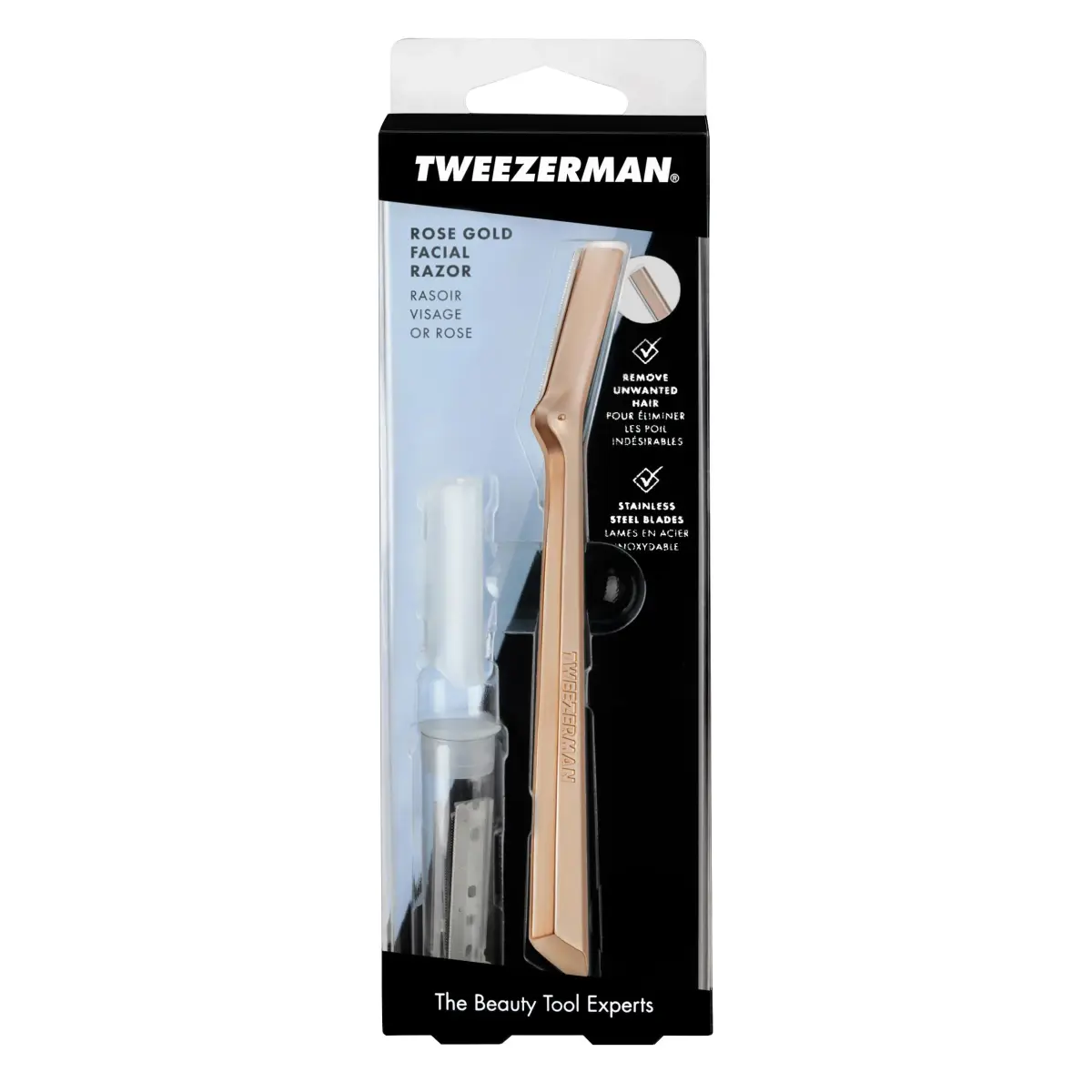 Tweezerman Facial Razor Rose Gold with 3 Replacement Blades | Gentle Exfoliation & Peach Fuzz Removal - view 6