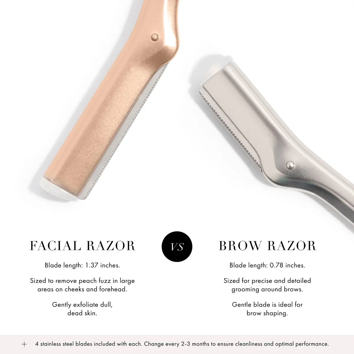 Tweezerman Facial Razor Rose Gold with 3 Replacement Blades | Gentle Exfoliation & Peach Fuzz Removal - view 2