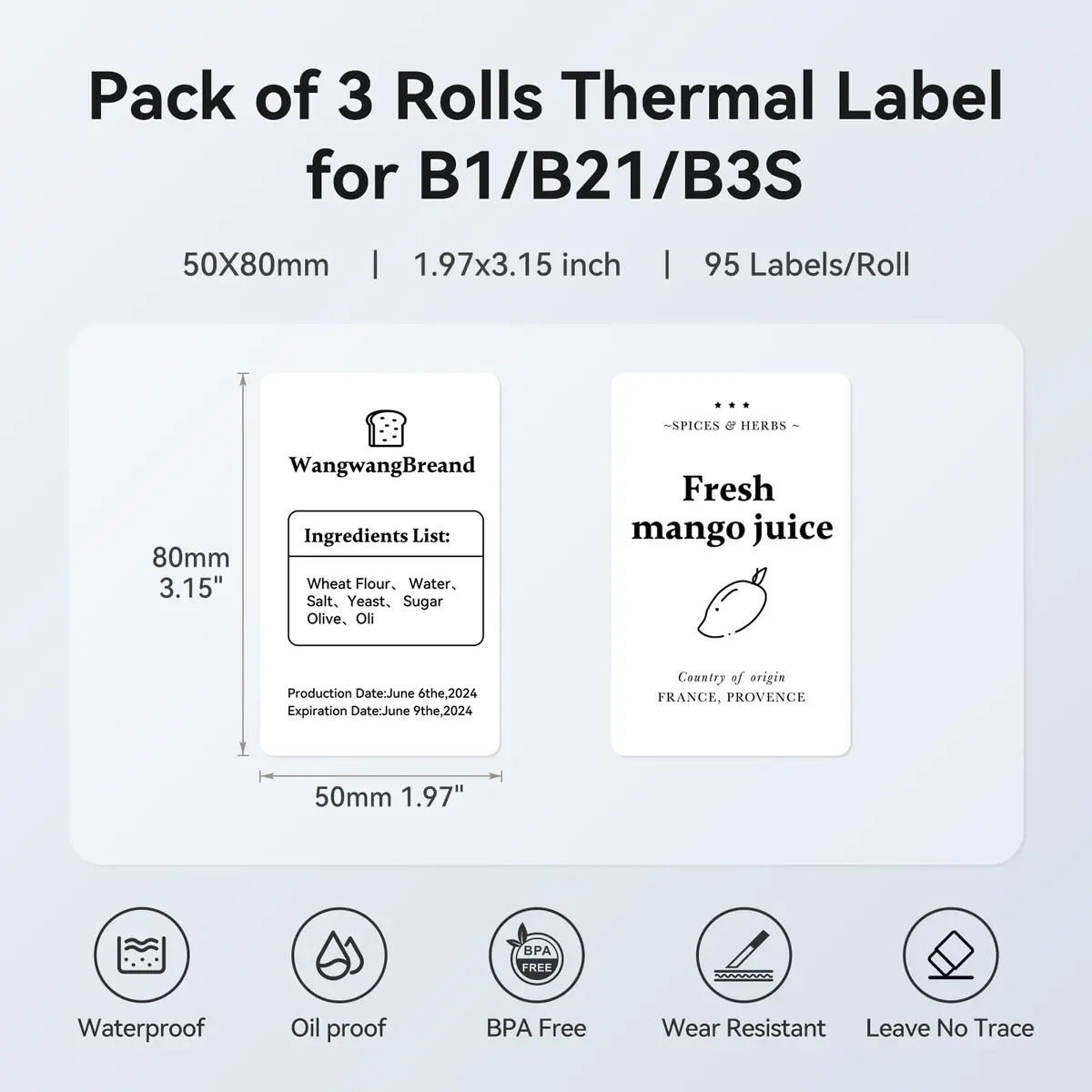 NIIMBOT 3 Roll Set Labels, 2" x 3.2" Waterproof Thermal Labels for B1/B21/B3S Printer - view 4