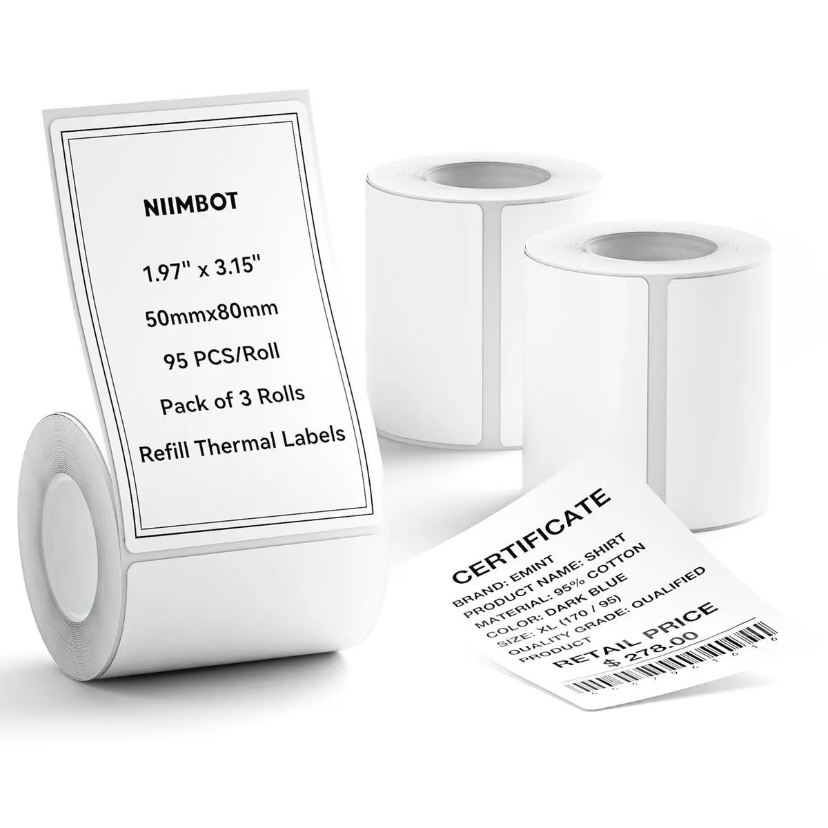 NIIMBOT 3 Roll Set Labels, 2" x 3.2" Waterproof Thermal Labels for B1/B21/B3S Printer - main product image