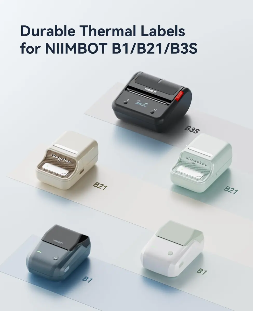 NIIMBOT 3 Rolls Waterproof Thermal Label Tape 50x30mm (1.97"x1.18") | Black on White Labels for B1/B21/B3S Printers - view 2