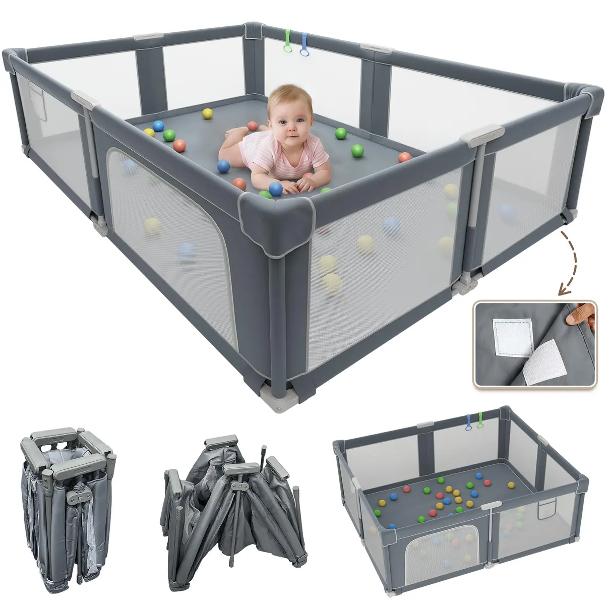 Seeday Baby Playpen with Mat 73" x 61" | Large, Safe & Breathable Mesh for Indoor & Outdoor Use - main product image