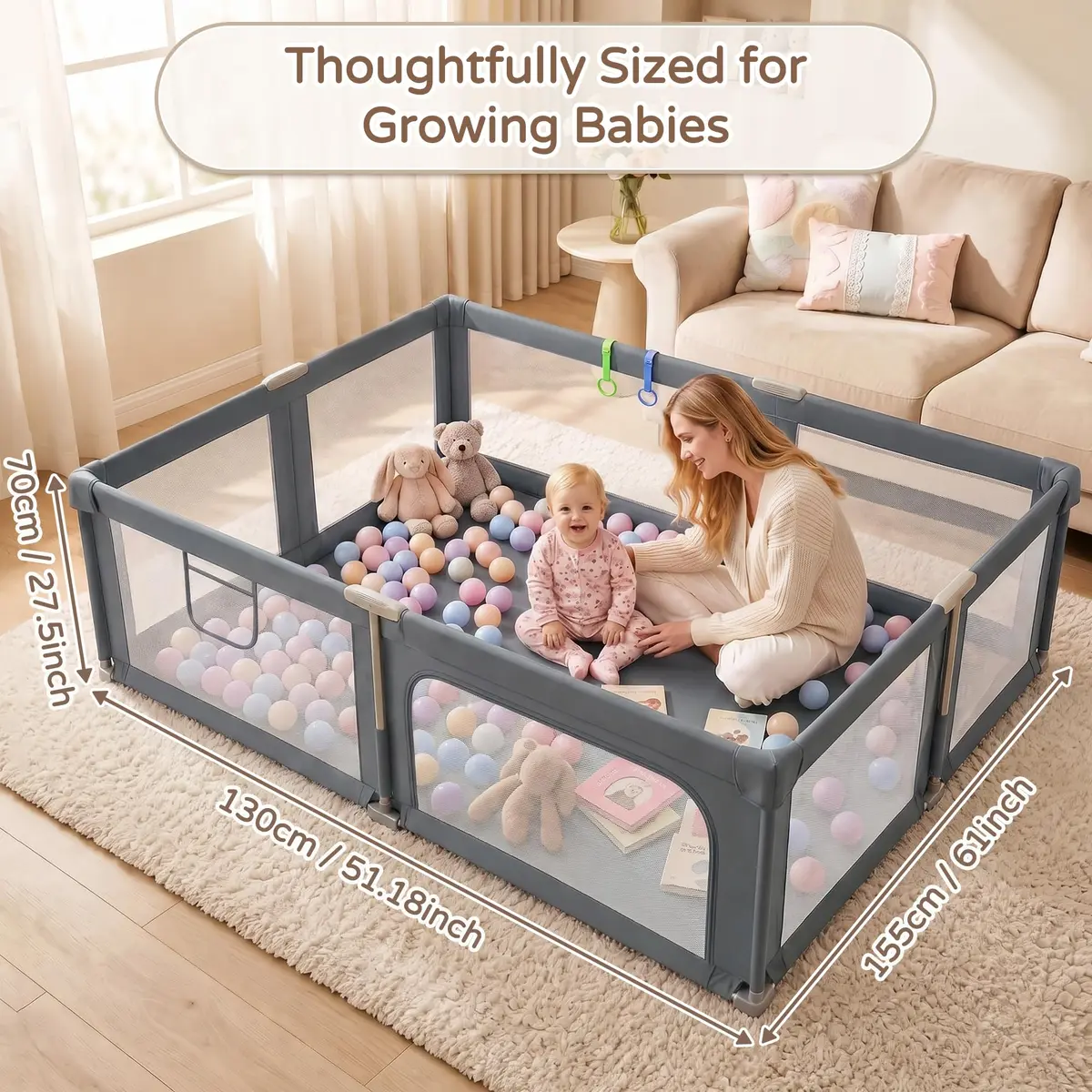 Seeday Baby Playpen with Mat 73" x 61" | Large, Safe & Breathable Mesh for Indoor & Outdoor Use - view 7