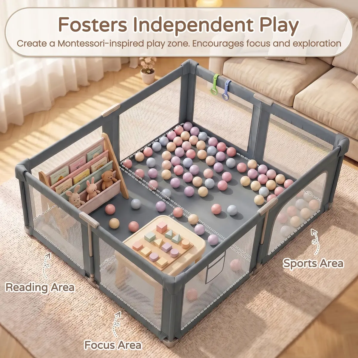 Seeday Baby Playpen with Mat 73" x 61" | Large, Safe & Breathable Mesh for Indoor & Outdoor Use - view 3