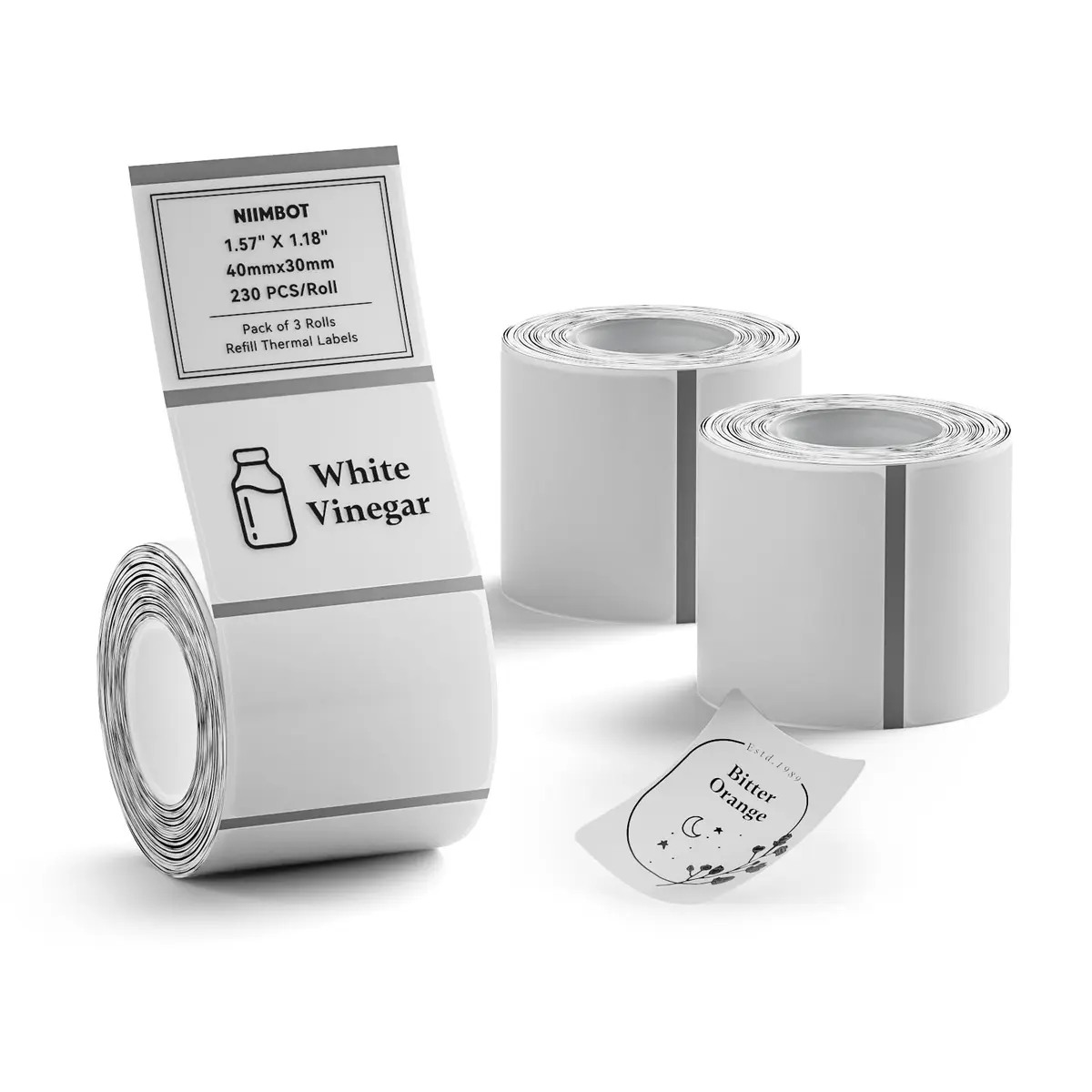 NIIMBOT 3 Rolls Clear Label Tape 40x30mm (1.57"x1.18") | Waterproof Thermal Labels for B1/B21/B3S Printers - main product image