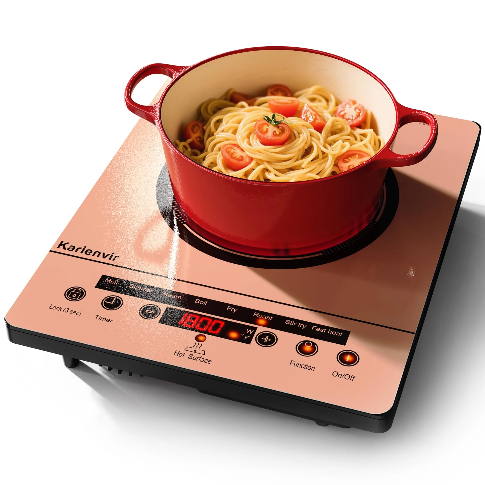 Karienvir Single Burner Electric Cooktop with Touch Control & Timer, 1800W Orange | 220V Compatible Cooktop - main product image