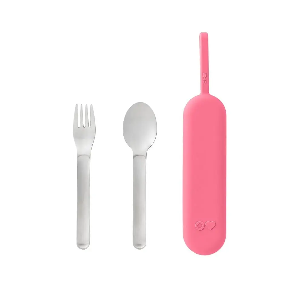 Omie Travel Fork & Spoon Set with Case, Pink | Durable Stainless Steel Utensils for On-the-Go Meals - main product image