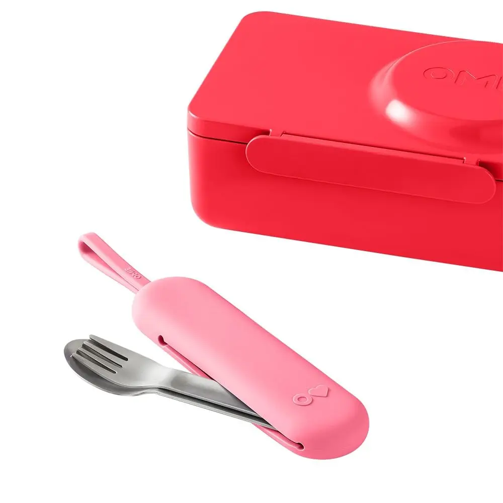 Omie Travel Fork & Spoon Set with Case, Pink | Durable Stainless Steel Utensils for On-the-Go Meals - view 5