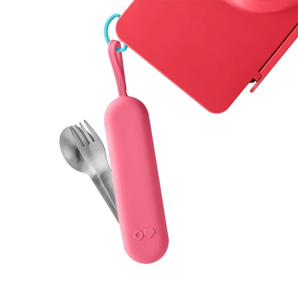 Omie Travel Fork & Spoon Set with Case, Pink | Durable Stainless Steel Utensils for On-the-Go Meals - view 6