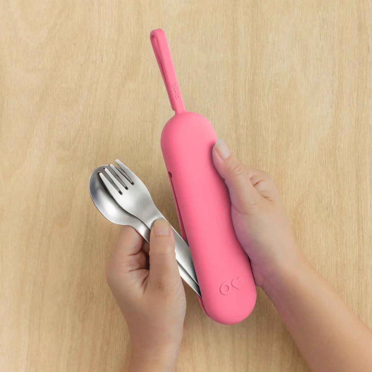 Omie Travel Fork & Spoon Set with Case, Pink | Durable Stainless Steel Utensils for On-the-Go Meals - view 2
