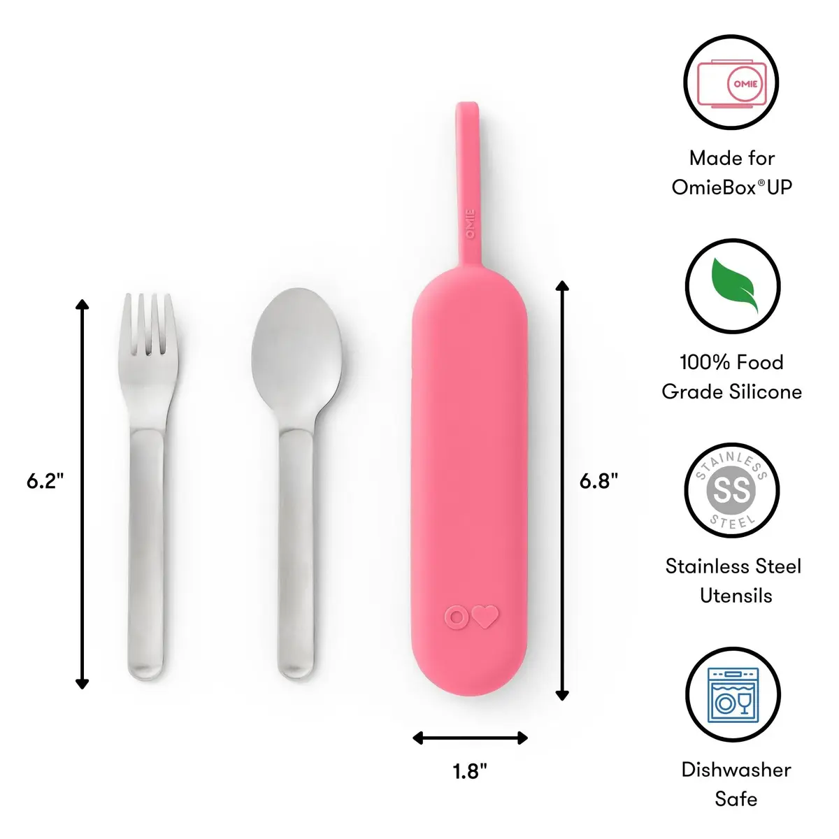 Omie Travel Fork & Spoon Set with Case, Pink | Durable Stainless Steel Utensils for On-the-Go Meals - view 3