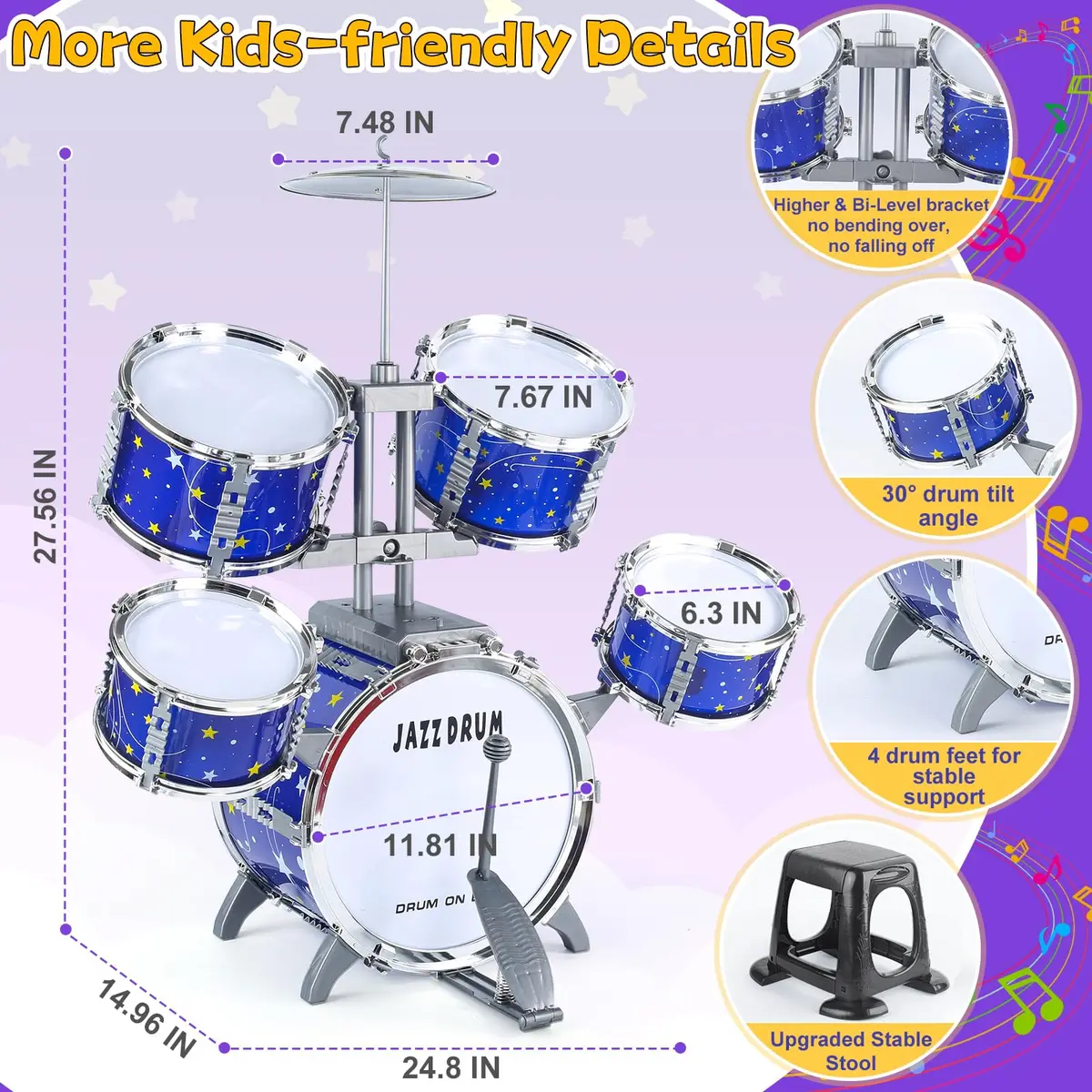 LinseyFun Kids Drum Set for Toddlers 3-5 | Light-up Jazz Percussion Toy - view 2