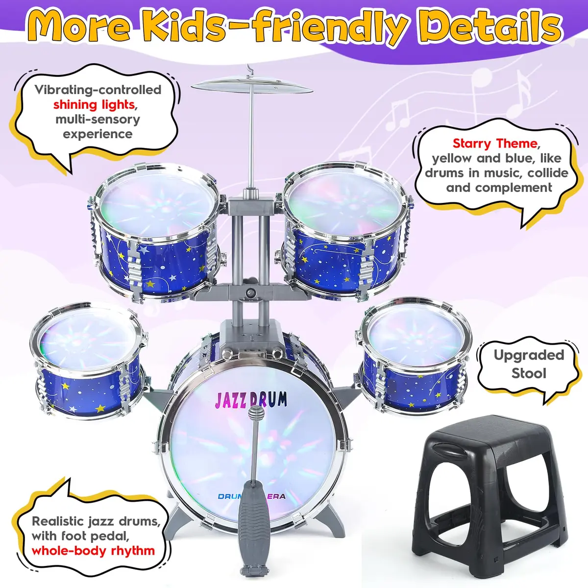 LinseyFun Kids Drum Set for Toddlers 3-5 | Light-up Jazz Percussion Toy - view 4