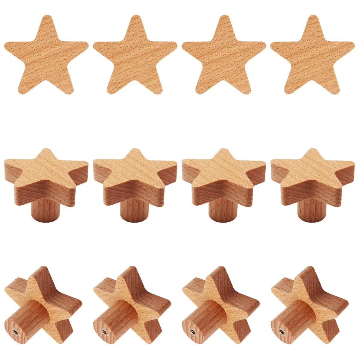 YuGtcen Star Shape Wooden Cabinet Knobs (12-Pack, Natural Wood) | Nursery Drawer Pulls for Furniture - main product image