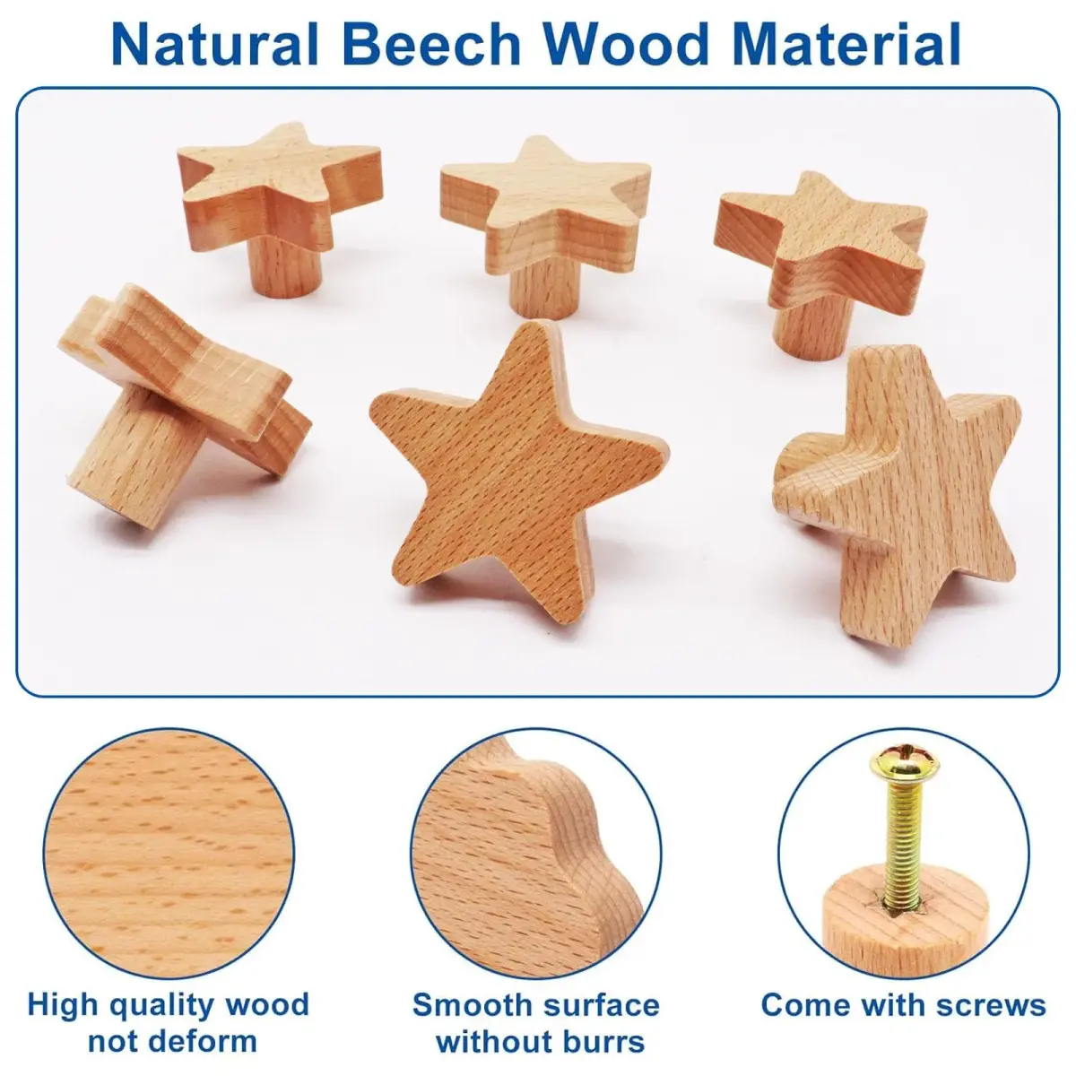 YuGtcen Star Shape Wooden Cabinet Knobs (12-Pack, Natural Wood) | Nursery Drawer Pulls for Furniture - view 4