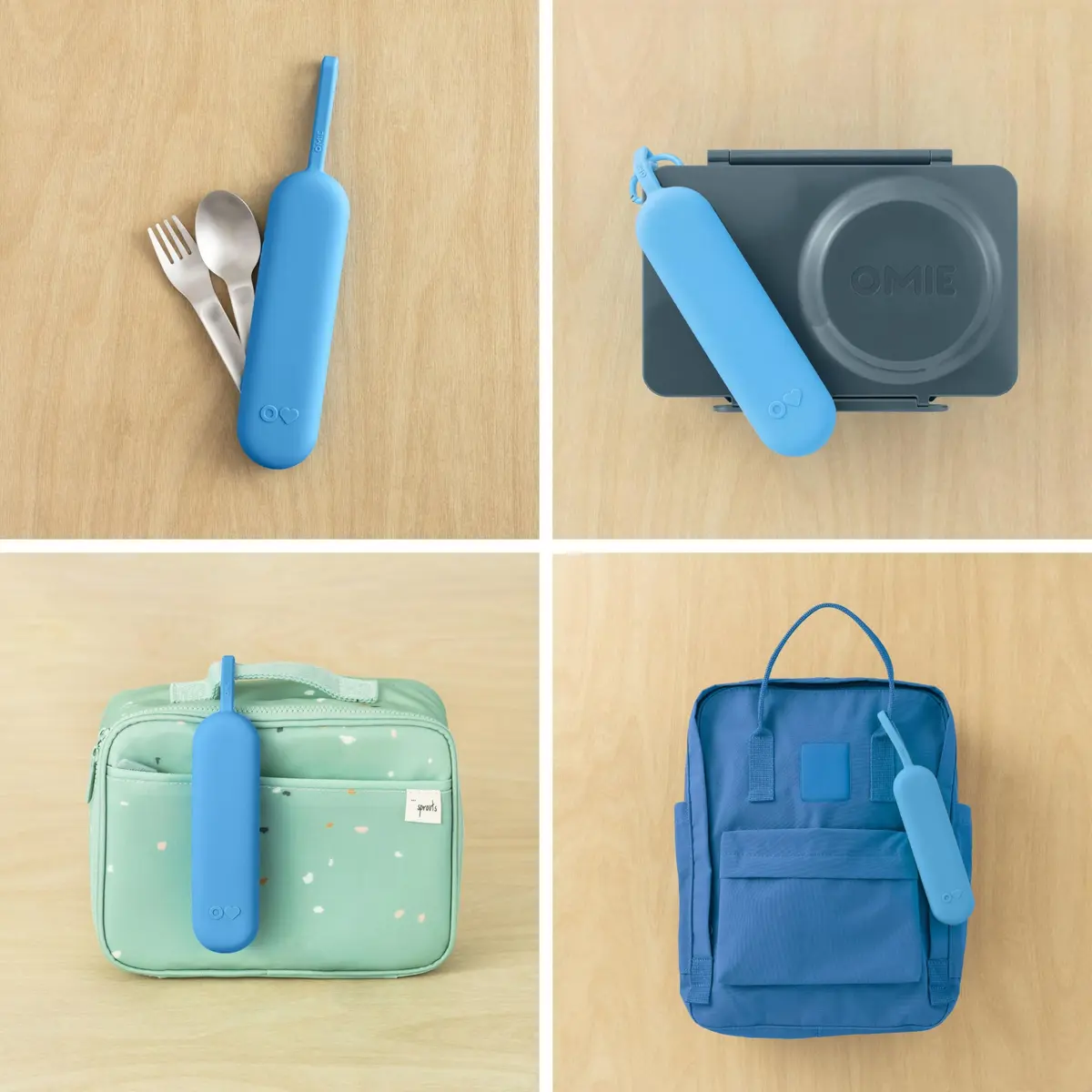 Omie OmieBox Travel Fork & Spoon Set with Case, Blue | Durable Stainless Steel Utensils for On-the-Go Meals - view 5