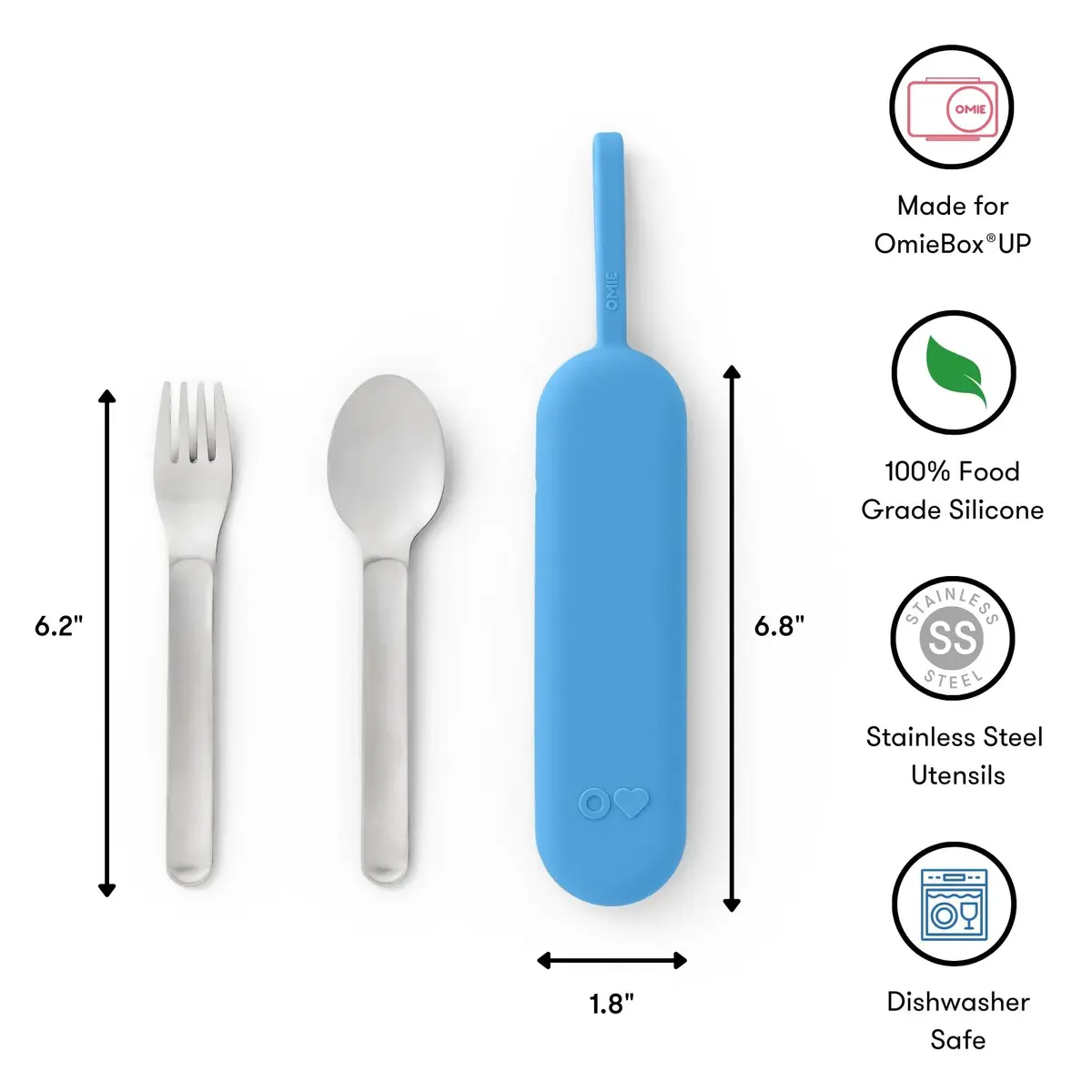 Omie OmieBox Travel Fork & Spoon Set with Case, Blue | Durable Stainless Steel Utensils for On-the-Go Meals - view 6