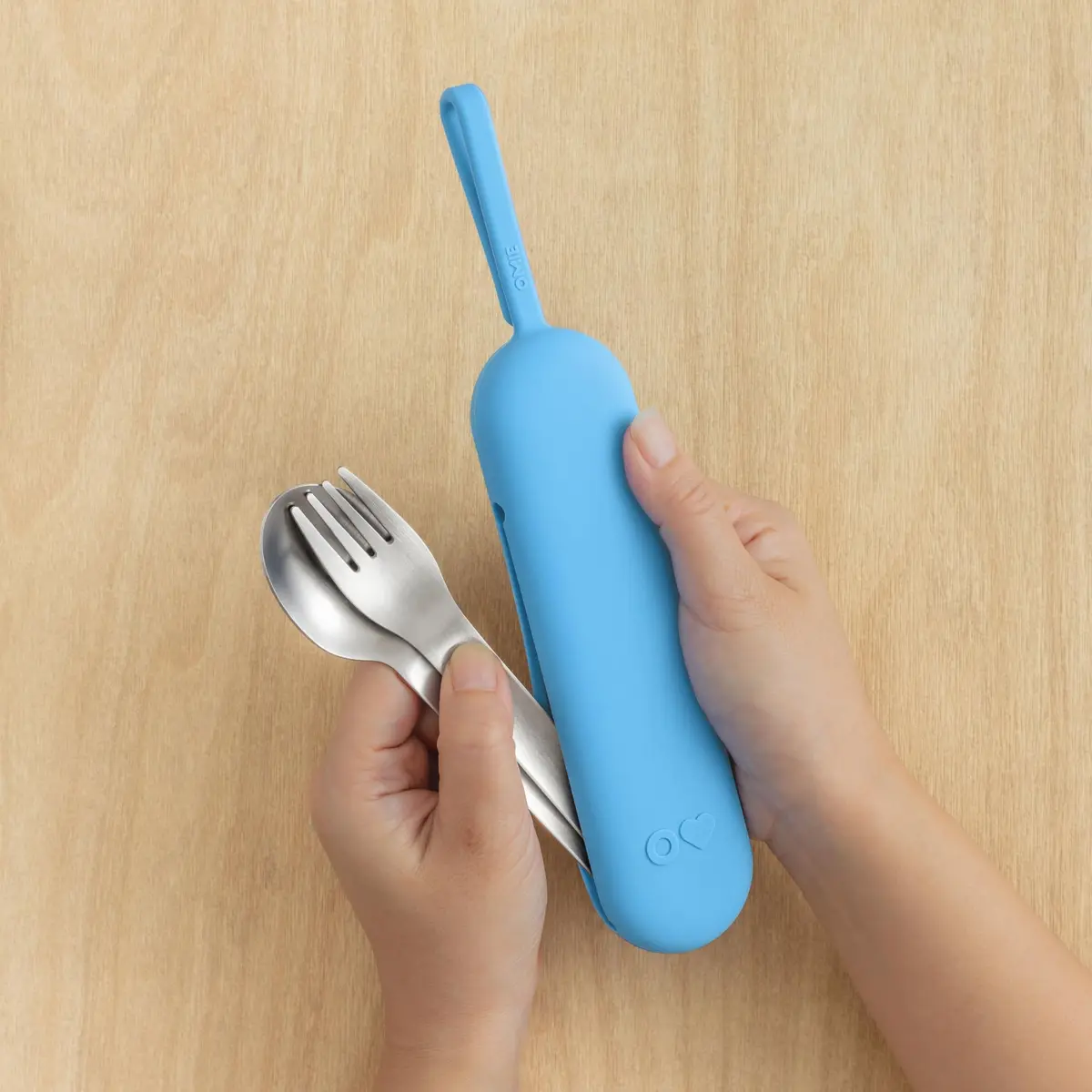 Omie OmieBox Travel Fork & Spoon Set with Case, Blue | Durable Stainless Steel Utensils for On-the-Go Meals - view 3