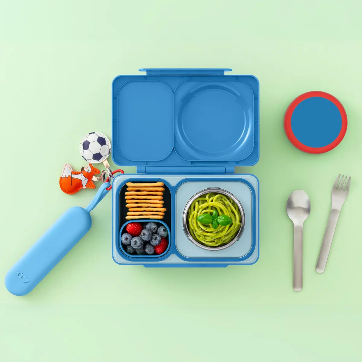 Omie OmieBox Travel Fork & Spoon Set with Case, Blue | Durable Stainless Steel Utensils for On-the-Go Meals - view 4