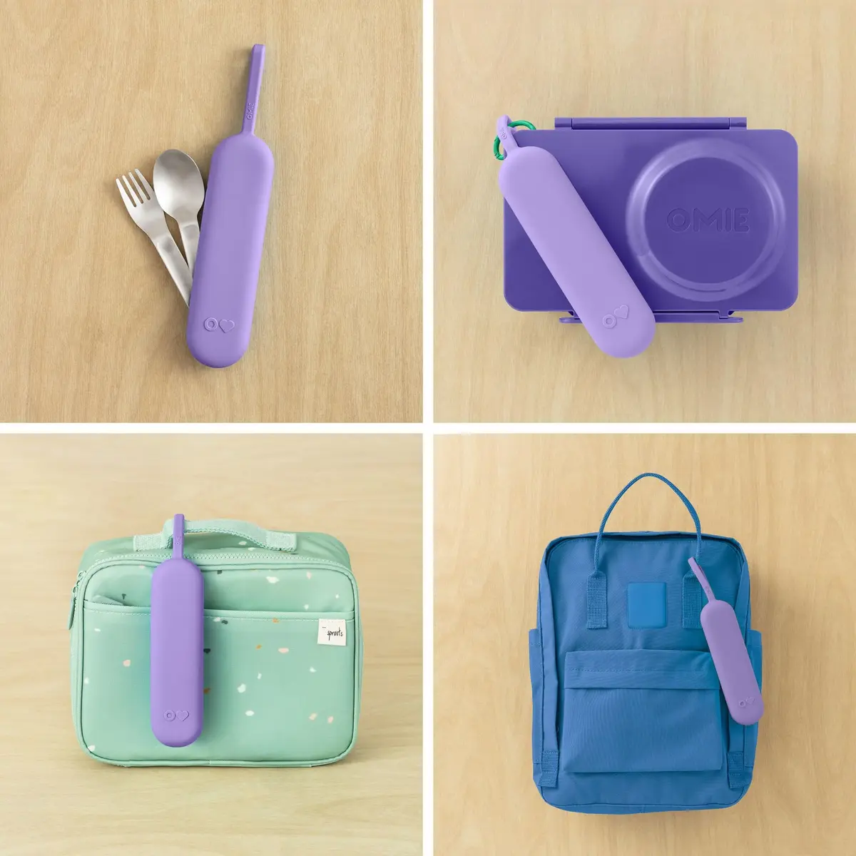 Omie Travel Fork & Spoon Set with Case, Purple | Durable Stainless Steel Utensils for On-the-Go Meals - view 5