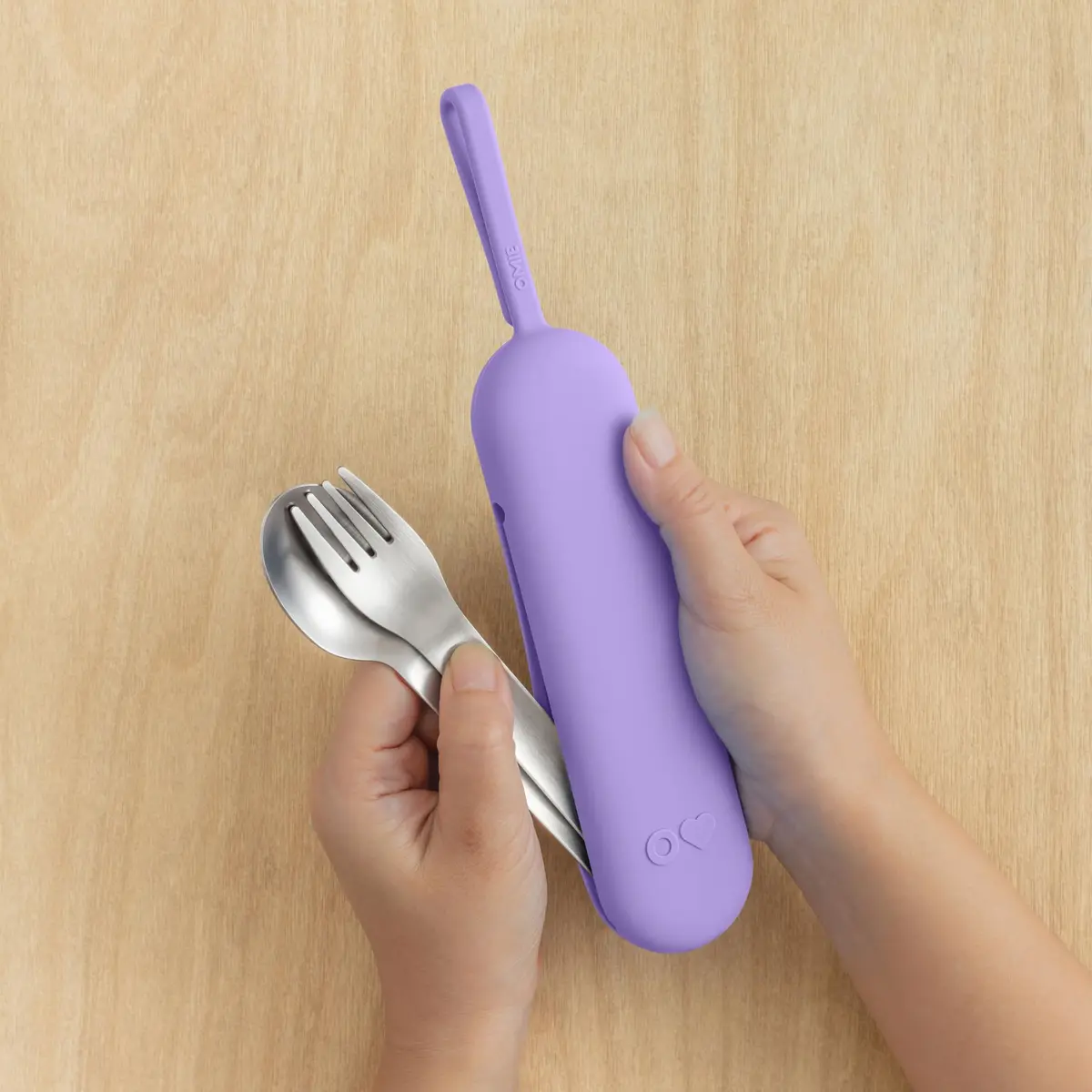 Omie Travel Fork & Spoon Set with Case, Purple | Durable Stainless Steel Utensils for On-the-Go Meals - view 3