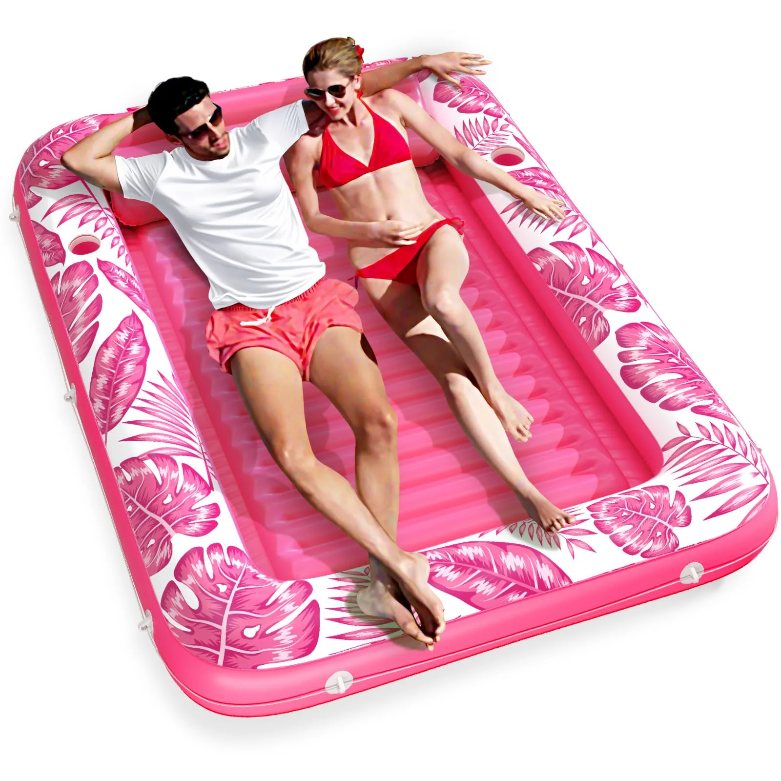 Jasonwell Inflatable Tanning Pool Lounger Float XL Rose Pink | Sun Tan Tub with Pillow & Cup Holders - main product image