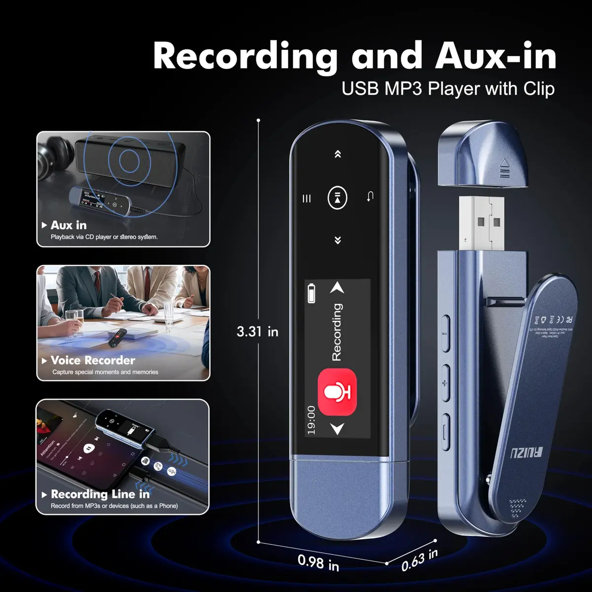 RUIZU 64GB USB MP3 Player with Bluetooth 5.3 & Clip for Sports Running | HiFi Sound, FM Radio, Voice Recorder - view 7