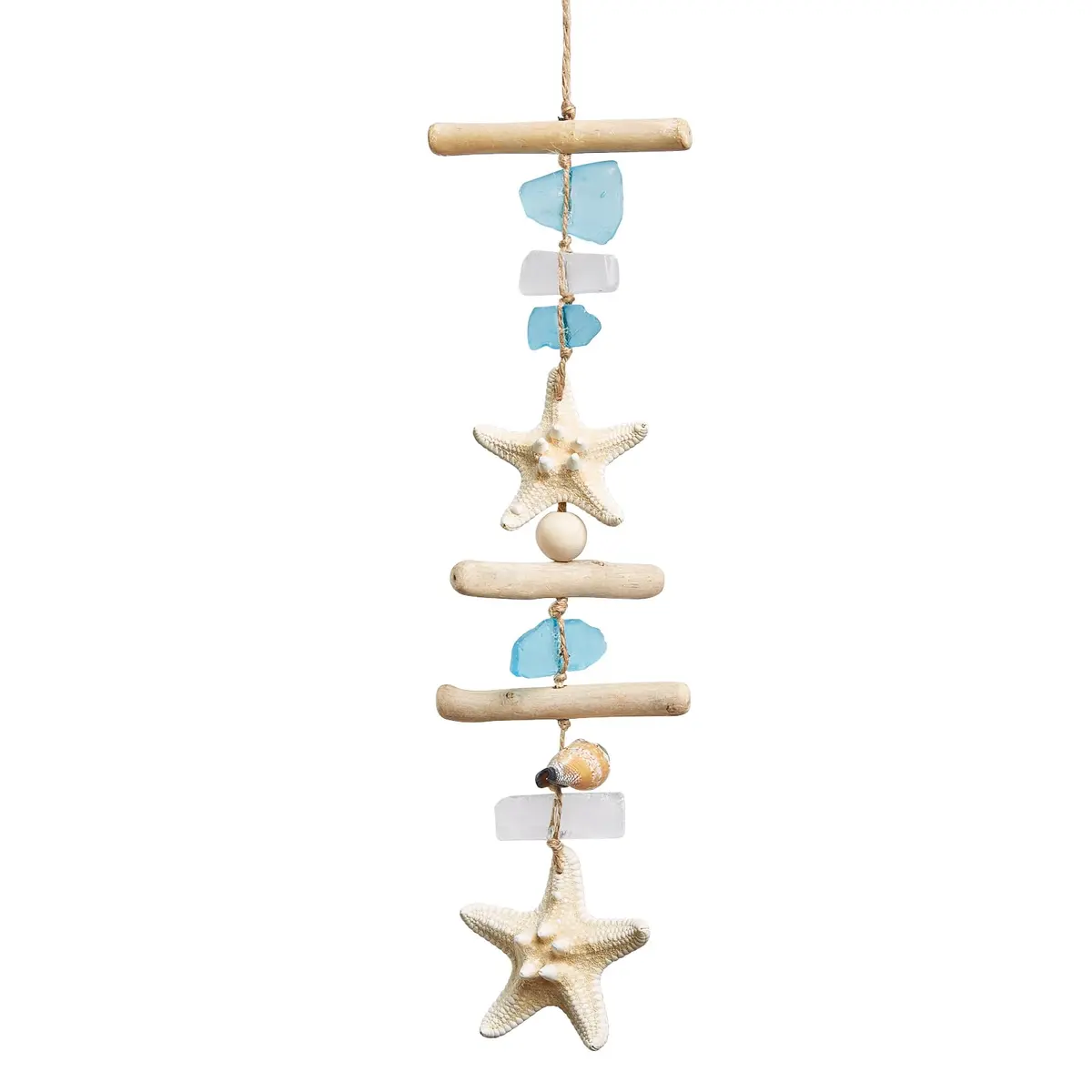 JQAQJU Sea Glass Wooden Nautical Wall Decor 49.8cm (19.6in) | Coastal Starfish Bathroom Art for Indian Homes - main product image