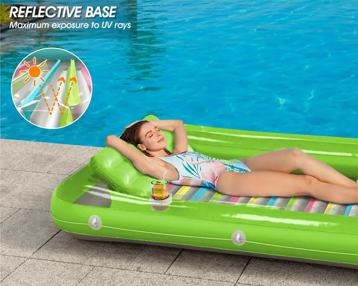 Jasonwell Inflatable Tanning Pool Lounger Float - Lime Green Large | 2.44 kg (5.38 lb) with 500 lb Capacity - view 3