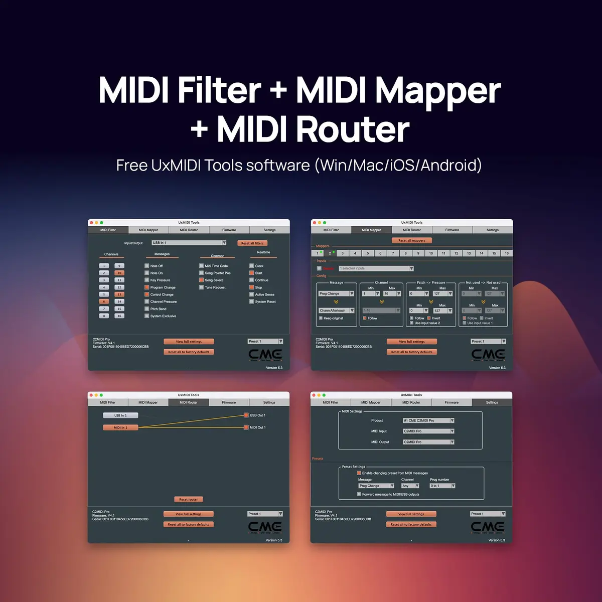 CME C2MIDI Pro - Dual-Purpose USB-C MIDI Cable with Filter, Mapper & Router | 6.5FT (2M) | High-Speed MIDI Interface - view 7