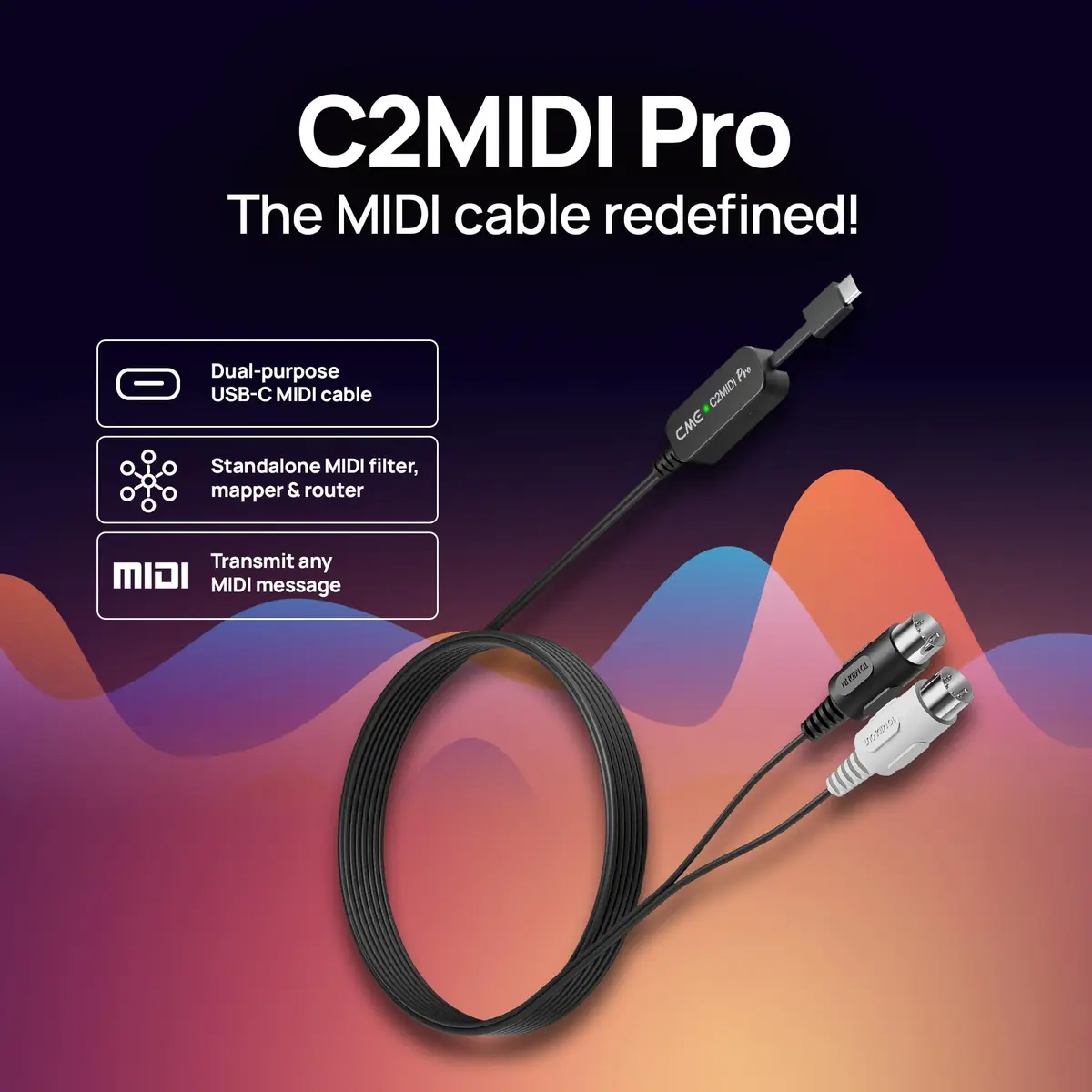 CME C2MIDI Pro - Dual-Purpose USB-C MIDI Cable with Filter, Mapper & Router | 6.5FT (2M) | High-Speed MIDI Interface - view 2