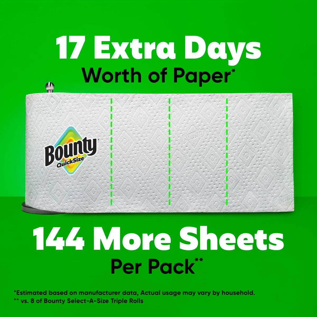 Bounty Quick-Size Paper Towels, White, 8 Family Triple Rolls | 1128 Sheets - view 5