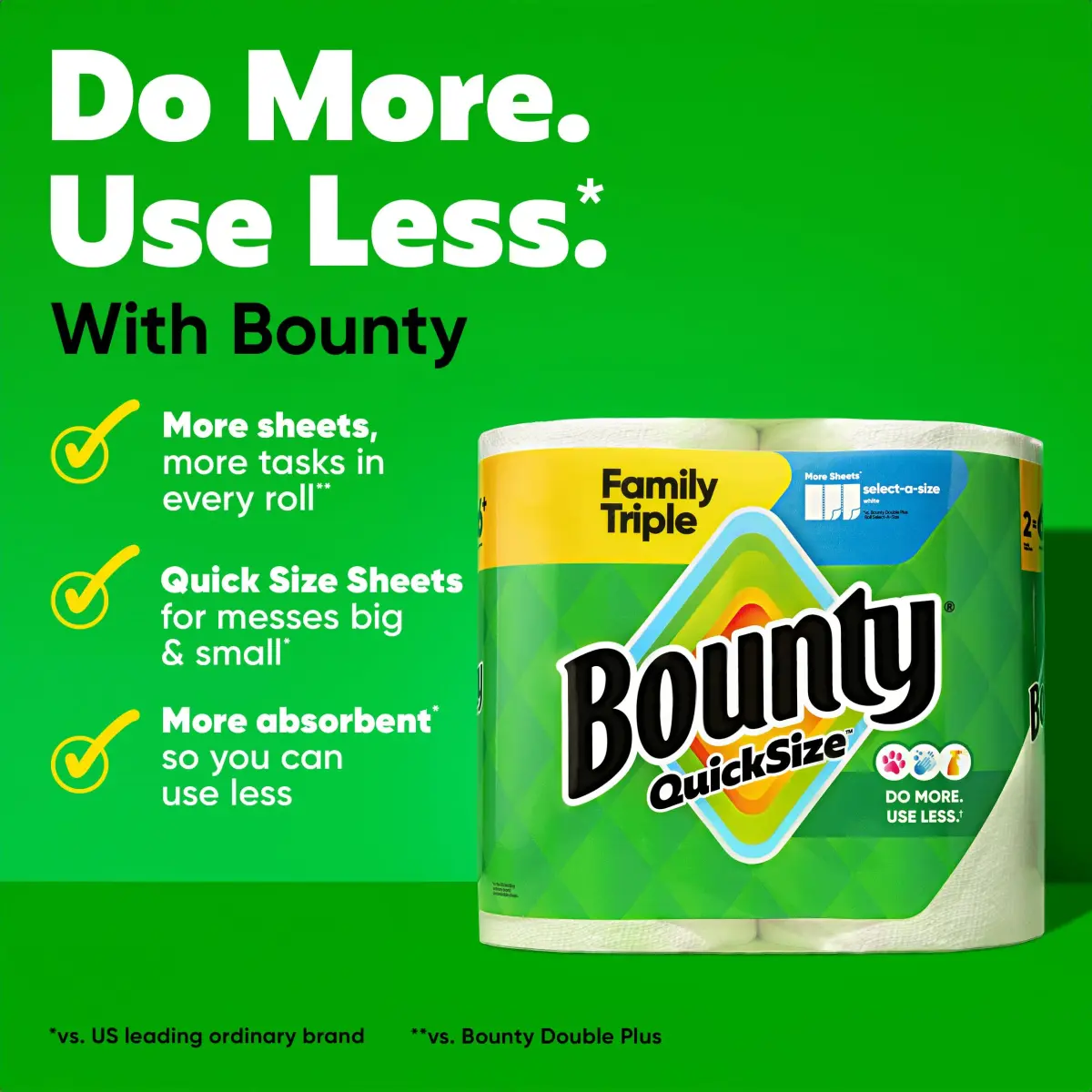 Bounty Quick-Size Paper Towels, White, 8 Family Triple Rolls | 1128 Sheets - view 2