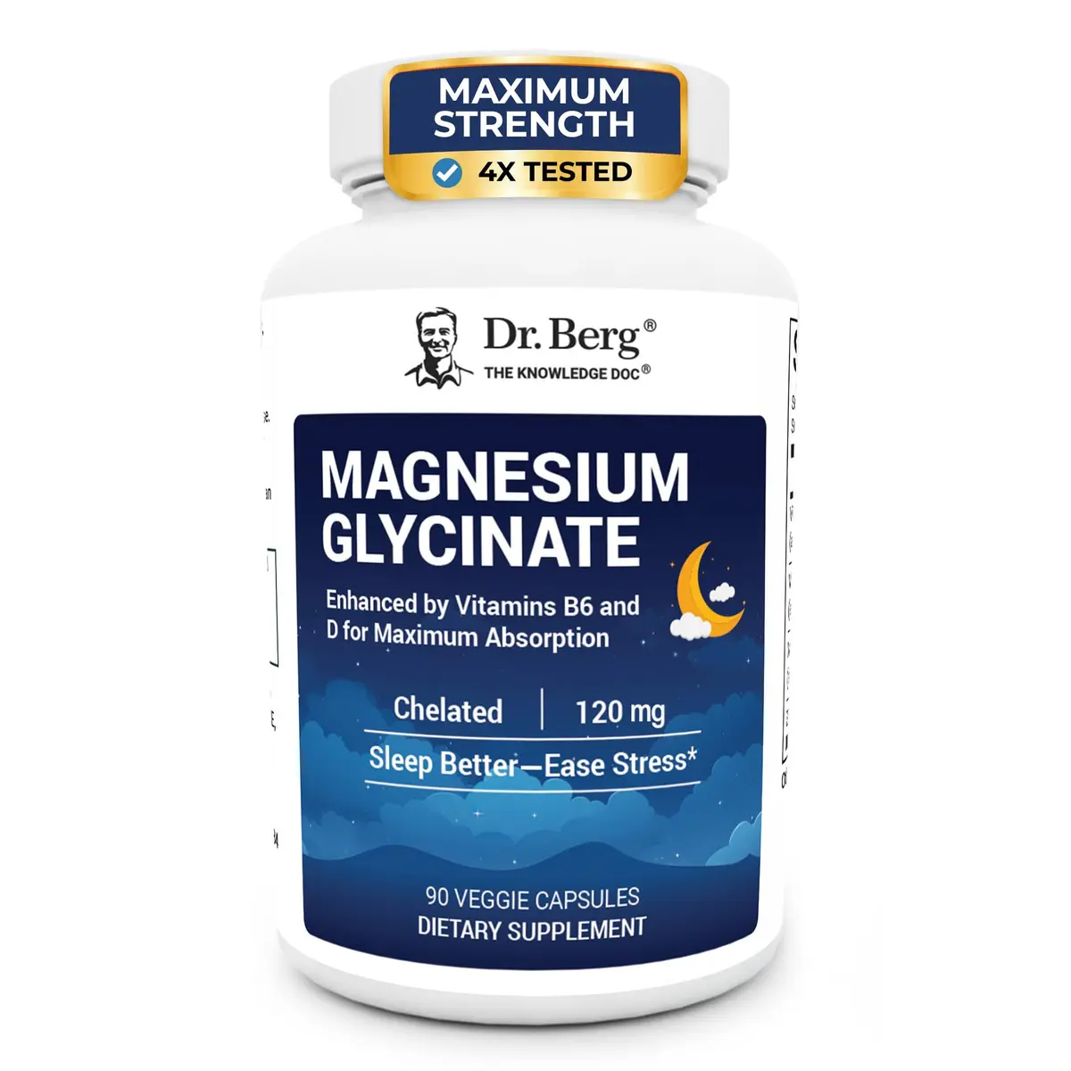 Dr. Berg Magnesium Glycinate 90ct – 4-in-1 Chelated for Muscle, Nerve, Sleep & Stress Support*– w/ D3, B6 & Zinc – 4X Lab-Tested – No Fillers – Formulated in USA, GMP-Certified - main product image