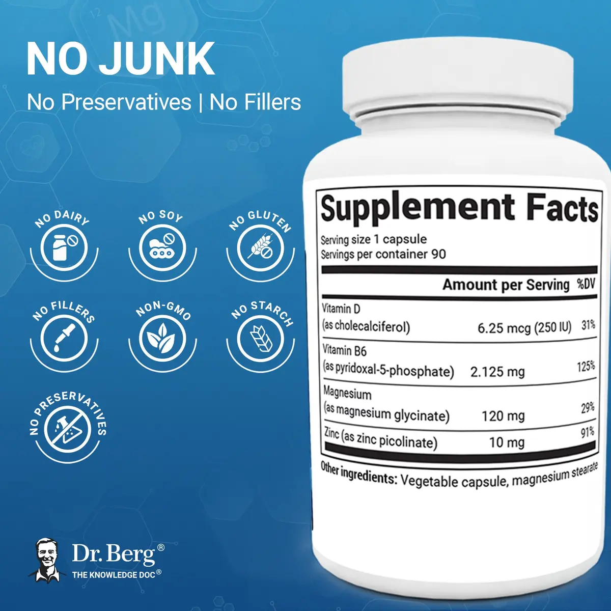 Dr. Berg Magnesium Glycinate 90ct – 4-in-1 Chelated for Muscle, Nerve, Sleep & Stress Support*– w/ D3, B6 & Zinc – 4X Lab-Tested – No Fillers – Formulated in USA, GMP-Certified - view 2