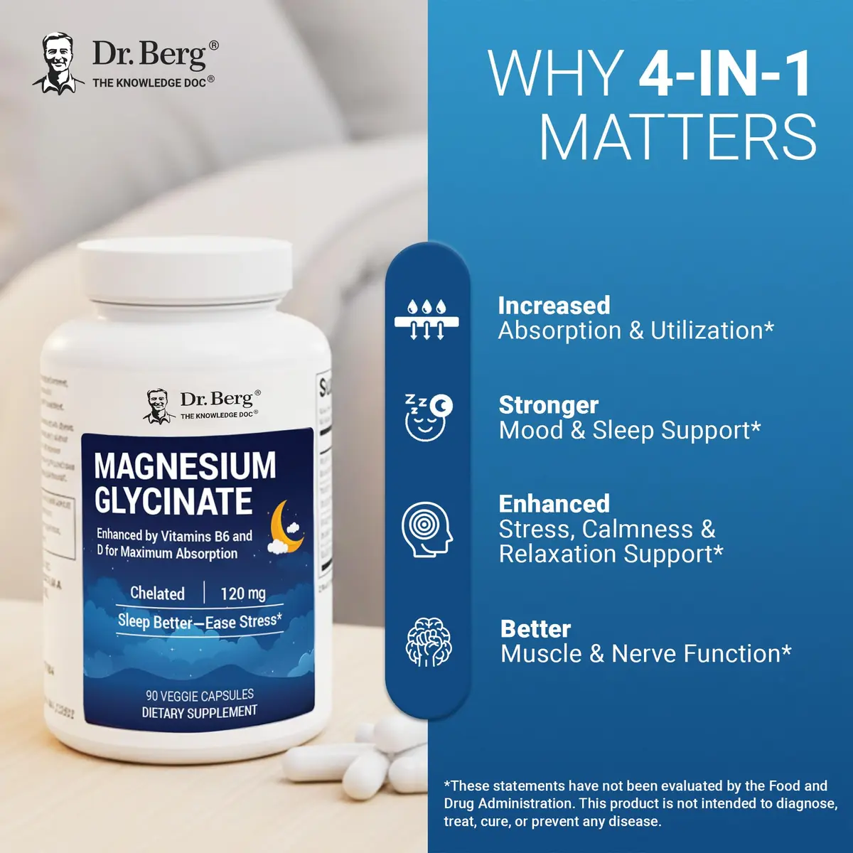 Dr. Berg Magnesium Glycinate 90ct – 4-in-1 Chelated for Muscle, Nerve, Sleep & Stress Support*– w/ D3, B6 & Zinc – 4X Lab-Tested – No Fillers – Formulated in USA, GMP-Certified - view 3