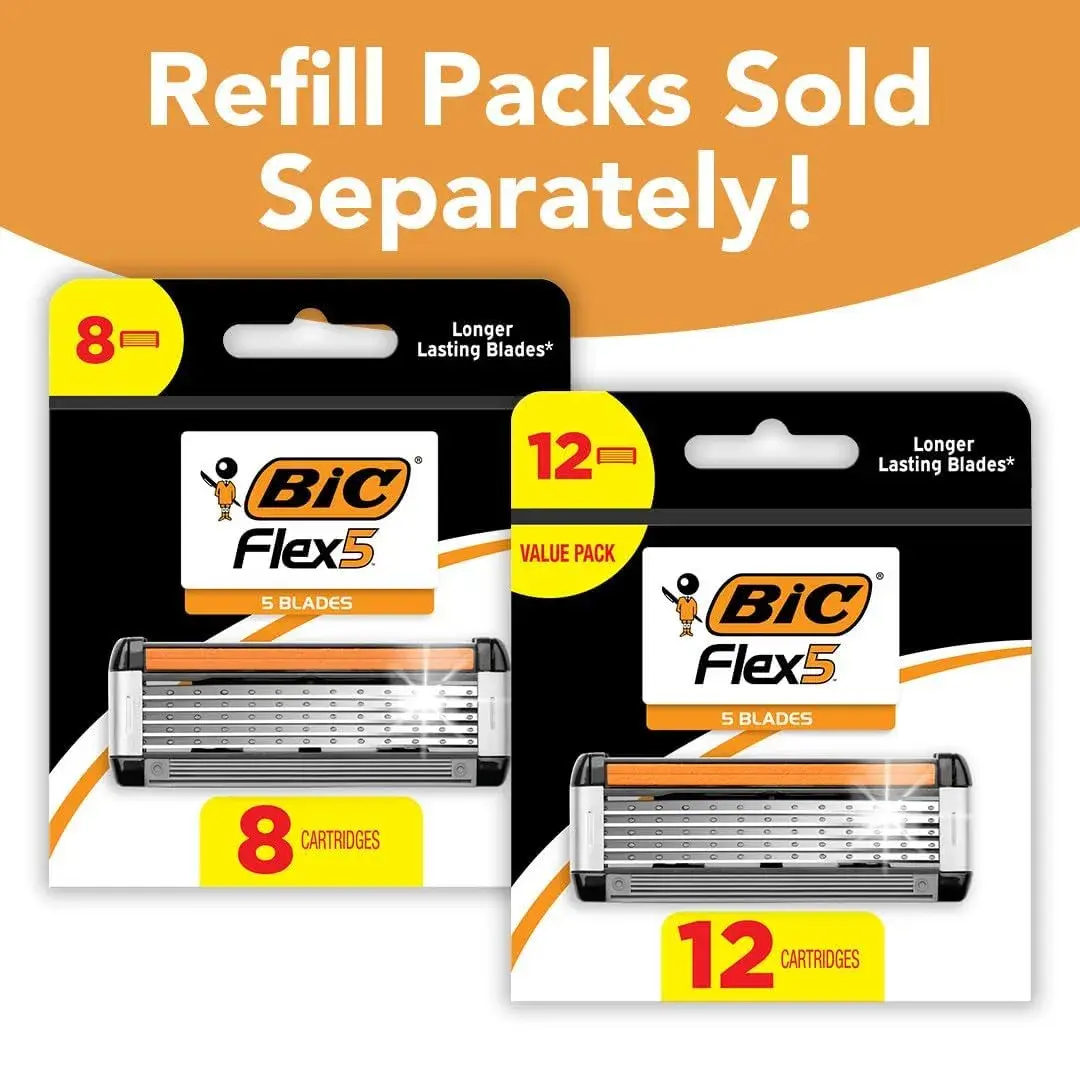 BIC Flex 5 Refillable Men's 5-Blade Razors with 12 Cartridges | Smooth Shave, Aloe & Vitamin E - view 2