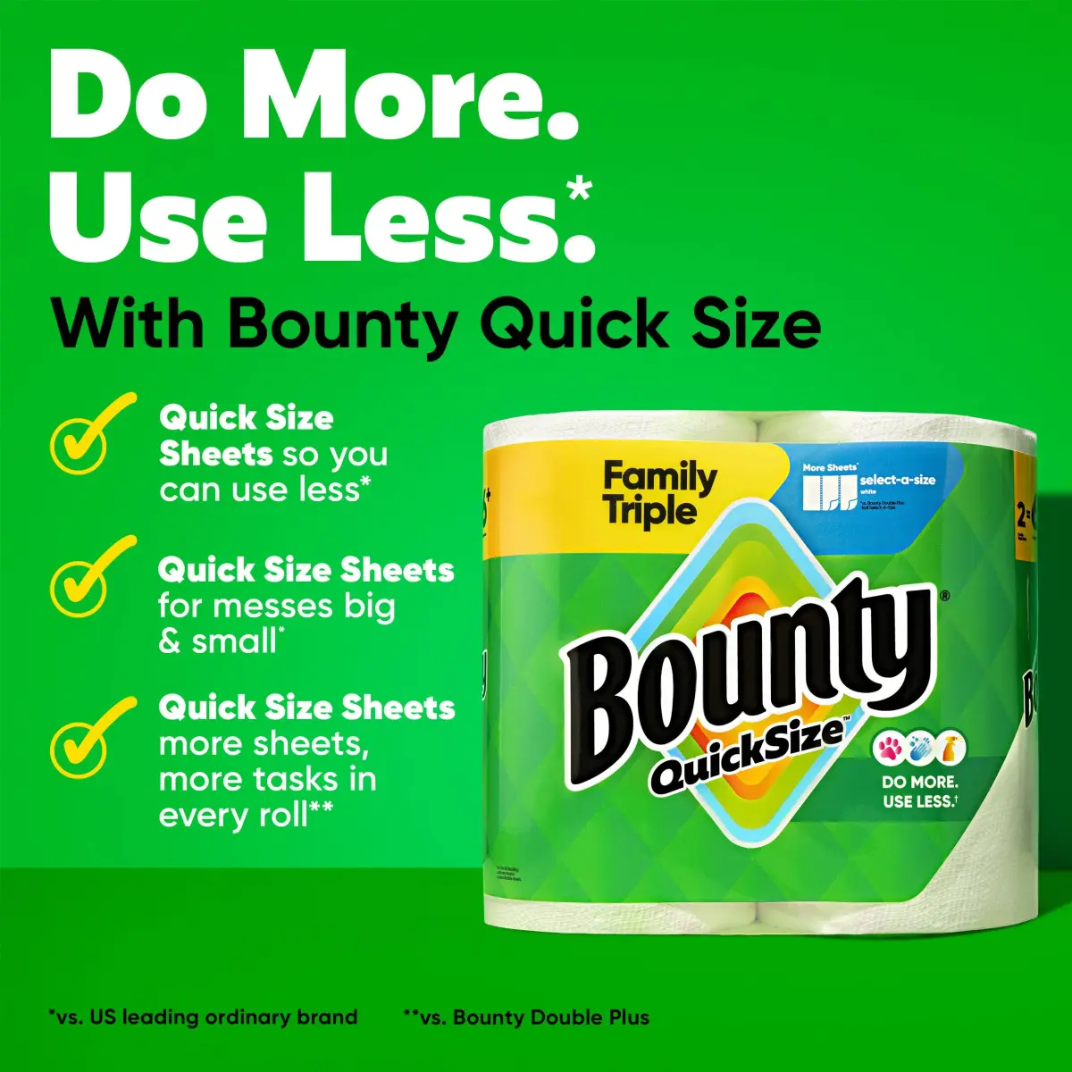 Bounty Quick-Size Paper Towels, White, 12 Family Triple Rolls (1692 Sheets) | 2x More Absorbent - view 2