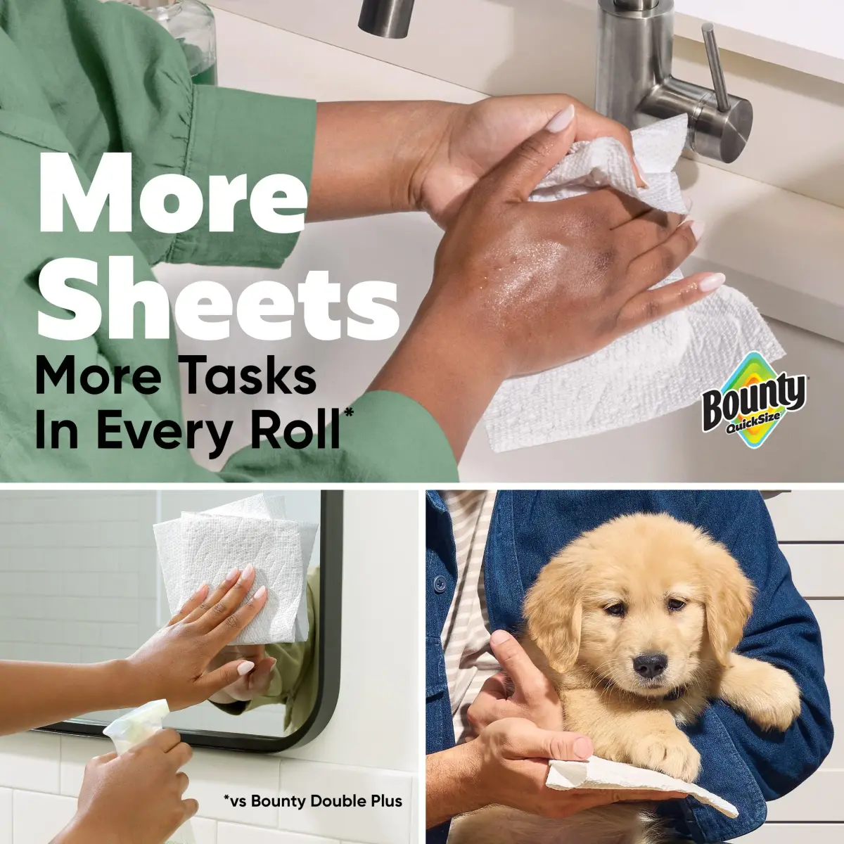 Bounty Quick-Size Paper Towels, White, 12 Family Triple Rolls (1692 Sheets) | 2x More Absorbent - view 3