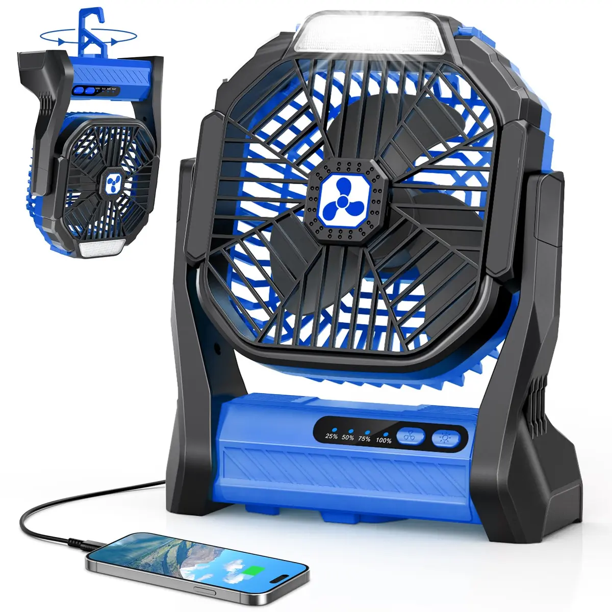 Peouix Portable Rechargeable Fan 20000mAh | Cordless Camping Fan with LED Lantern & Power Bank (270° Oscillation, 16-145H Runtime) - main product image