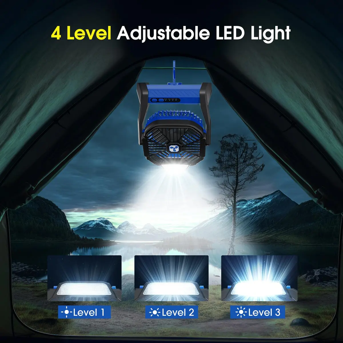 Peouix Portable Rechargeable Fan 20000mAh | Cordless Camping Fan with LED Lantern & Power Bank (270° Oscillation, 16-145H Runtime) - view 5