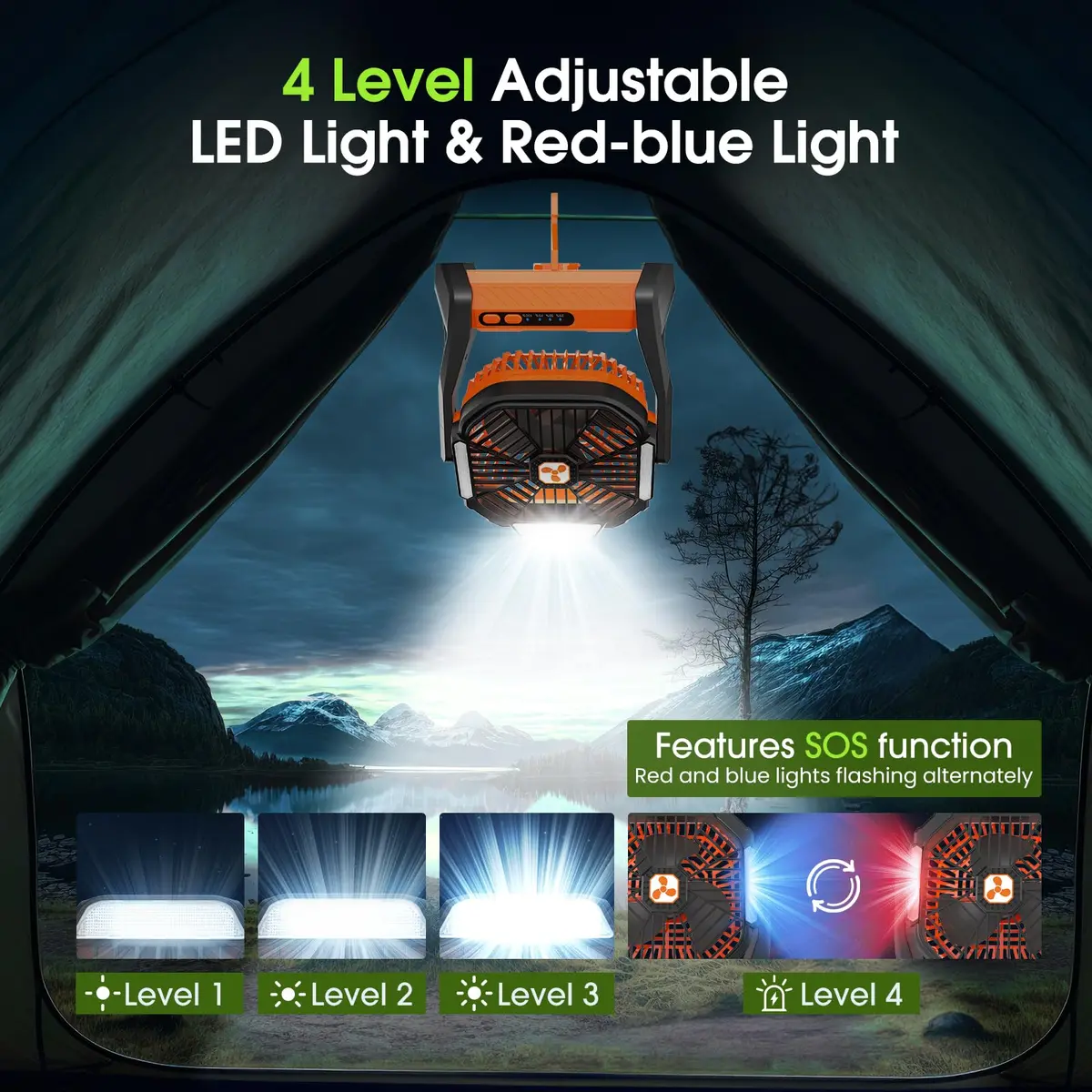 Peouix Portable Rechargeable Fan 20000mAh | Cordless Camping Fan with LED Lantern & Power Bank (≤120c) - view 5