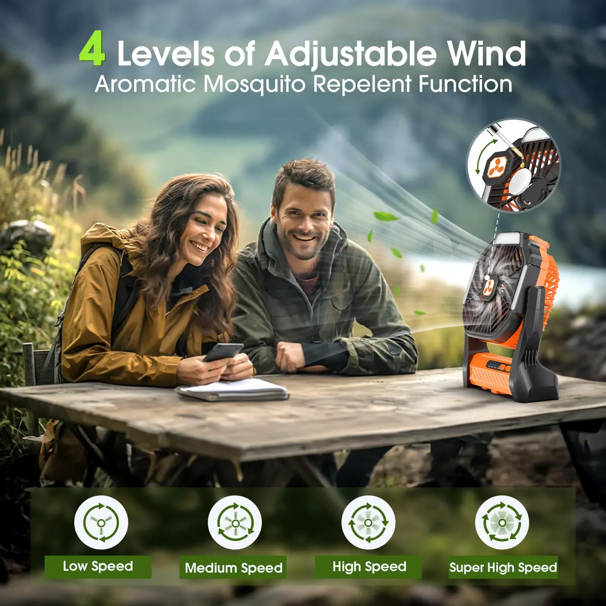Peouix Portable Rechargeable Fan 20000mAh | Cordless Camping Fan with LED Lantern & Power Bank (≤120c) - view 3