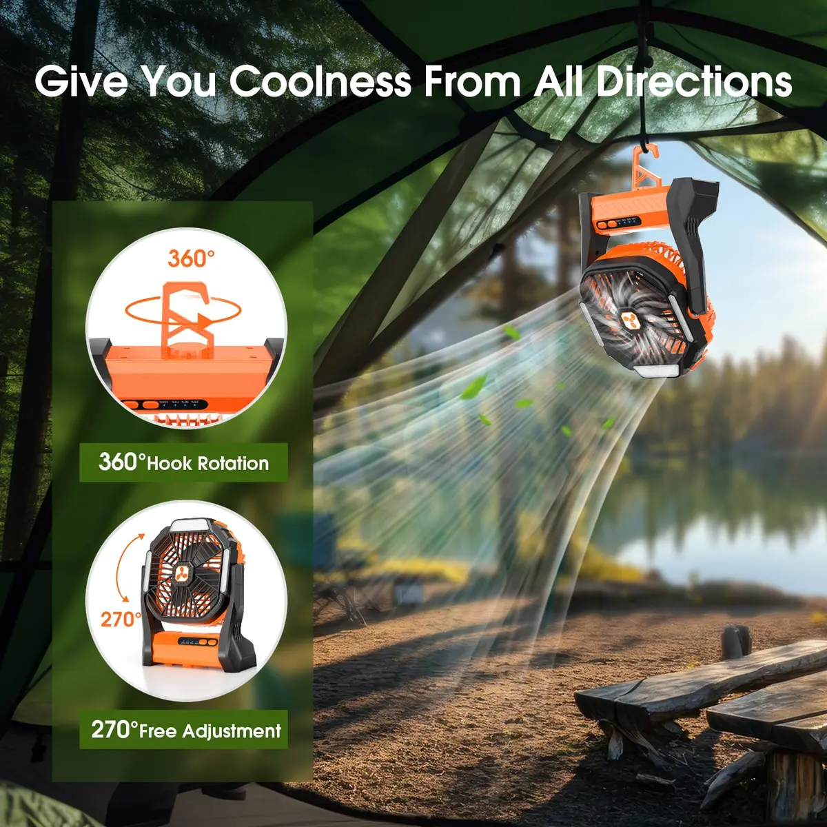 Peouix Portable Rechargeable Fan 20000mAh | Cordless Camping Fan with LED Lantern & Power Bank (≤120c) - view 4
