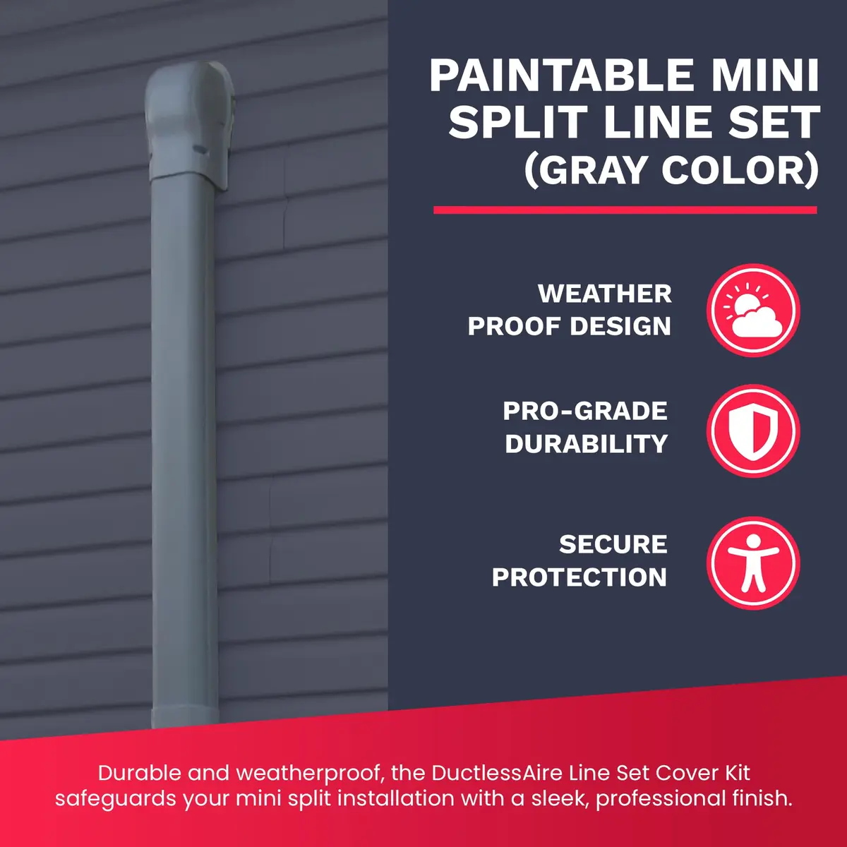 DuctlessAire Gray Mini Split Line Set Cover Kit 2.29 m (7.5 ft) | Protects AC Lines for Clean Installation - view 2