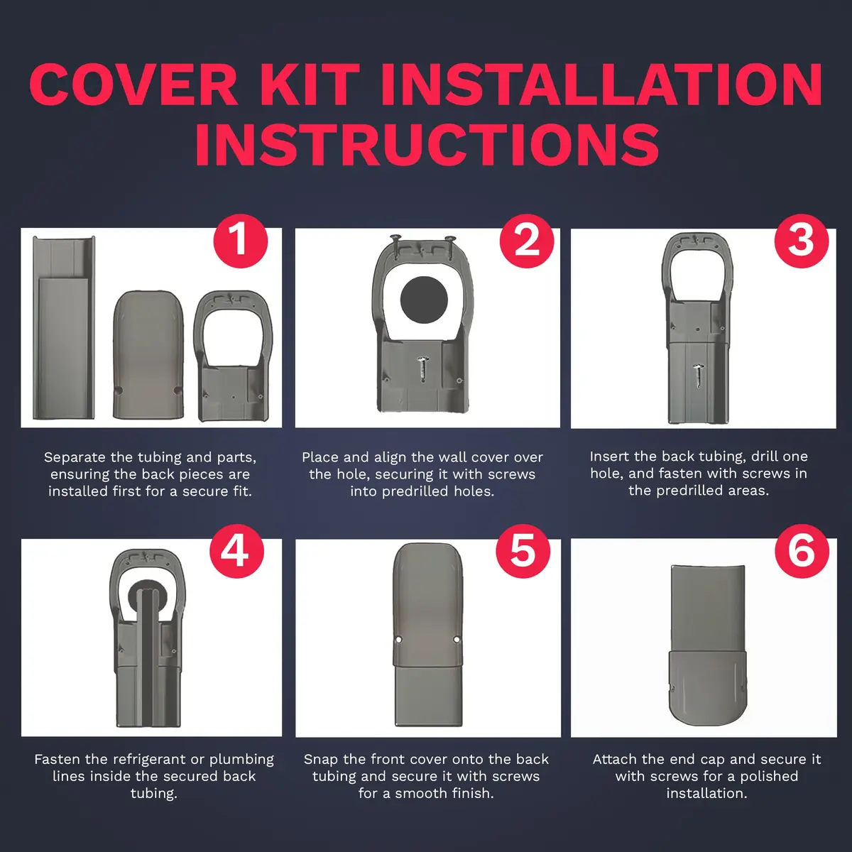 DuctlessAire Gray Mini Split Line Set Cover Kit 2.29 m (7.5 ft) | Protects AC Lines for Clean Installation - view 3